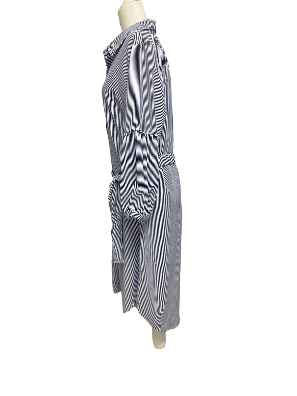 NWT Mlle Gabrielle XL Polyester Blue Stripe Button Down Shirt Dress Sash Belt