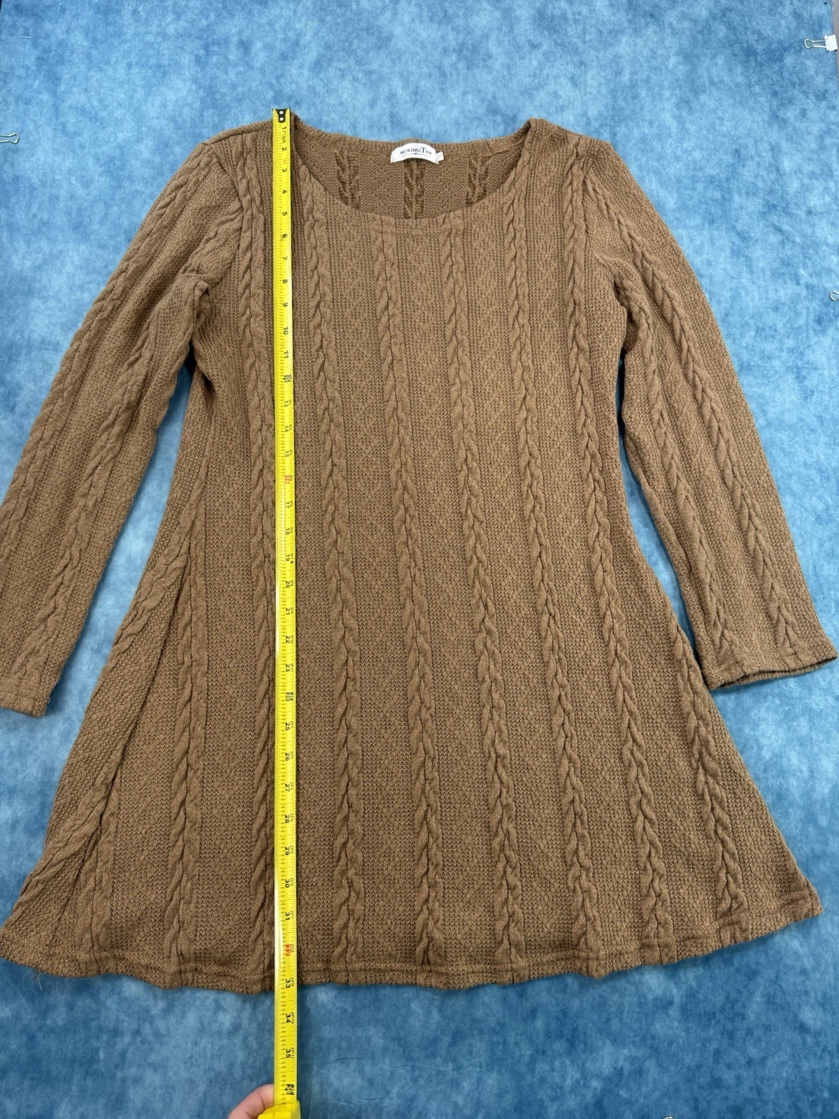Moking Top Brown Cable Knit Sweater Dress Size 3XL Boho A-Line Long Sleeve