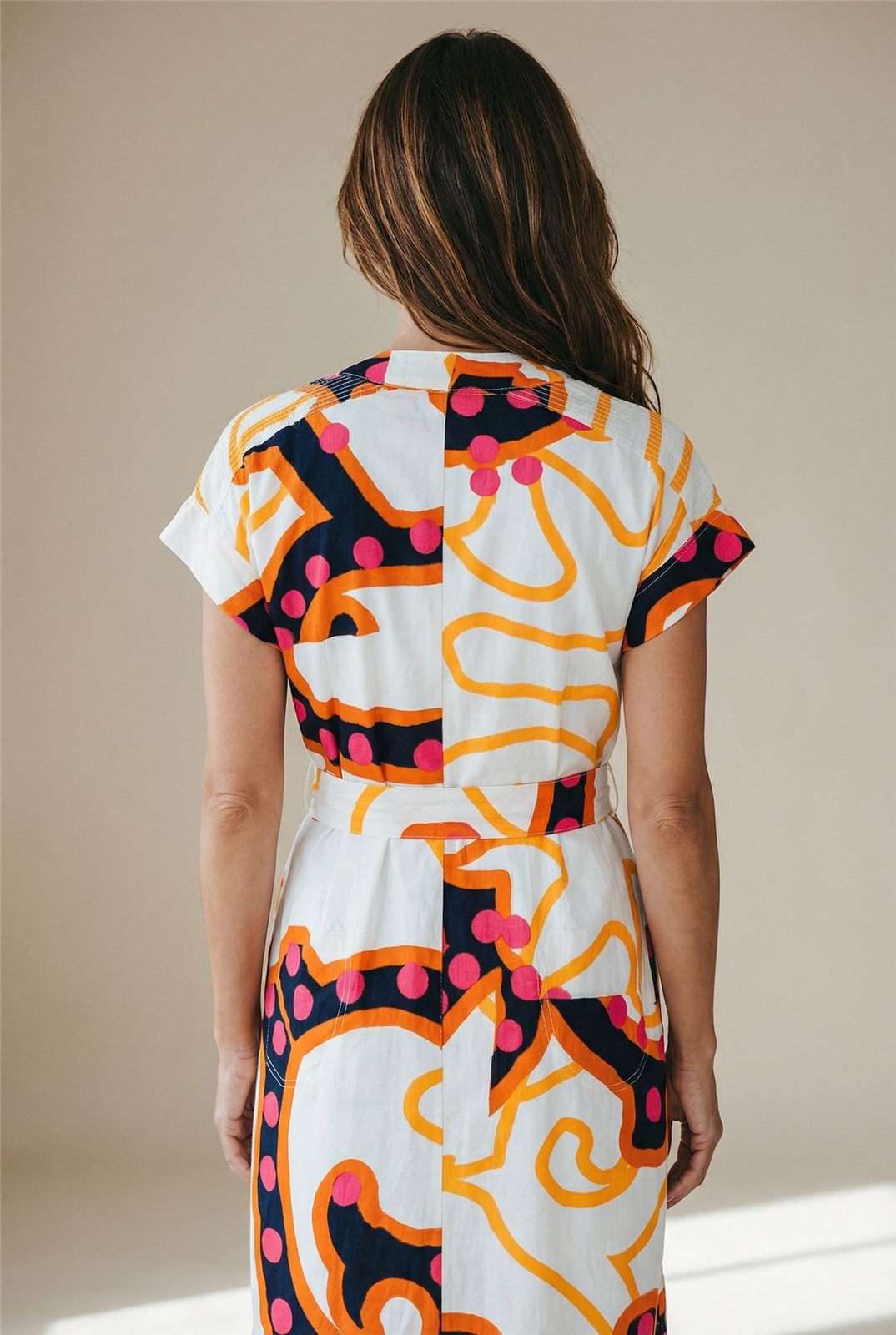 Womens White Stuff Dress Orange Marianne Midi Linen Blend Abstract Print