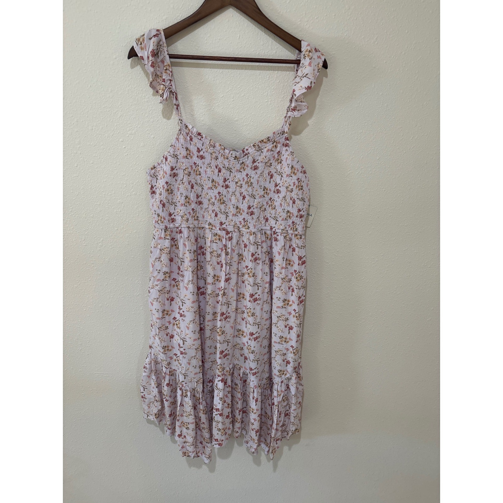 Arizona Jean Co Womens Smocked Floral Butterfly Mini Dress Purple Ruffle M