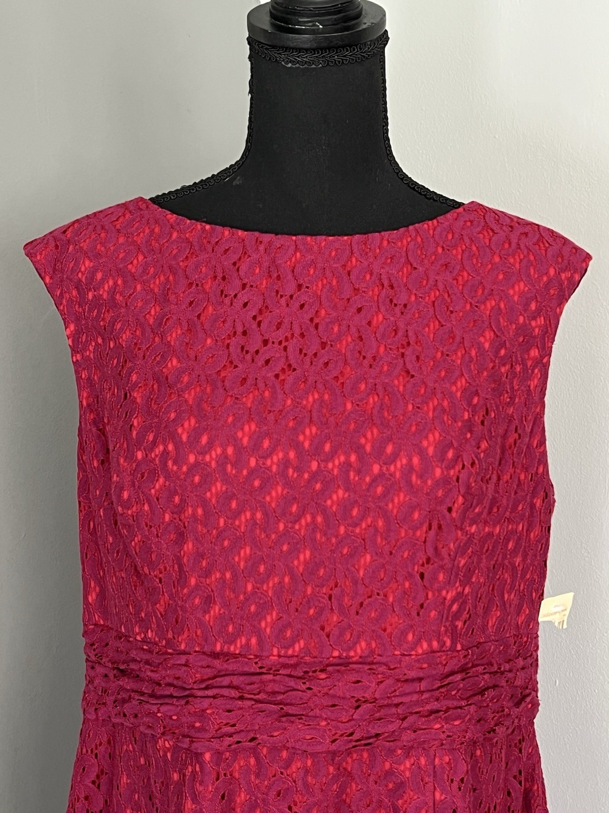 Coldwater Creek Embroidered Lace Sleeveless Sheath Dress Raspberry 39″L Size 14