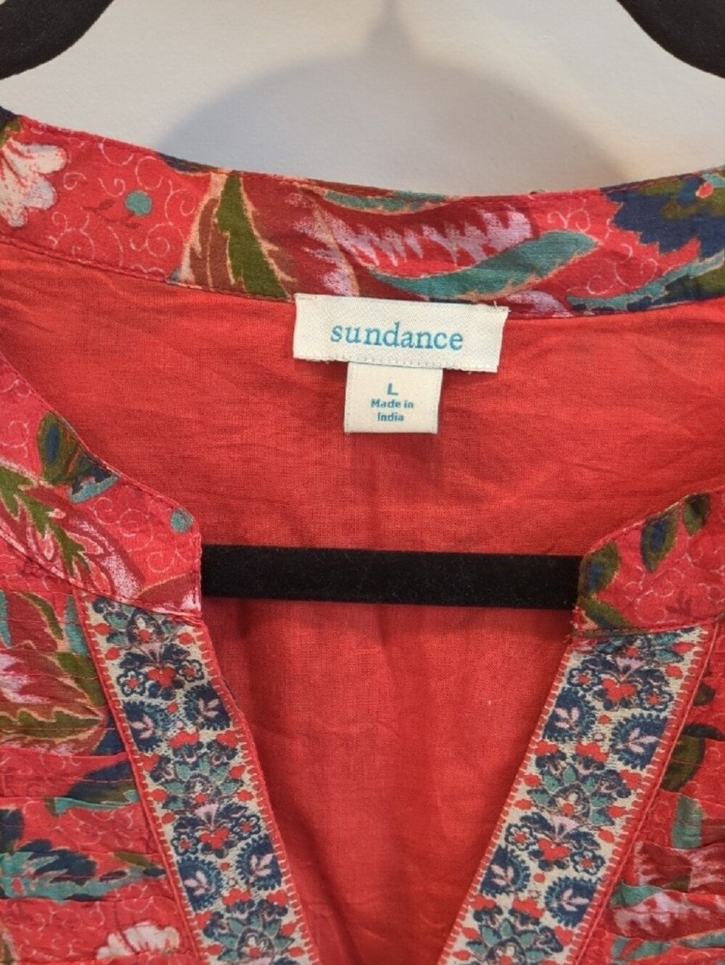 Western Boho Whimsy Cottage Sundance Red Blue Floral Maxi Dress Size Large EUC