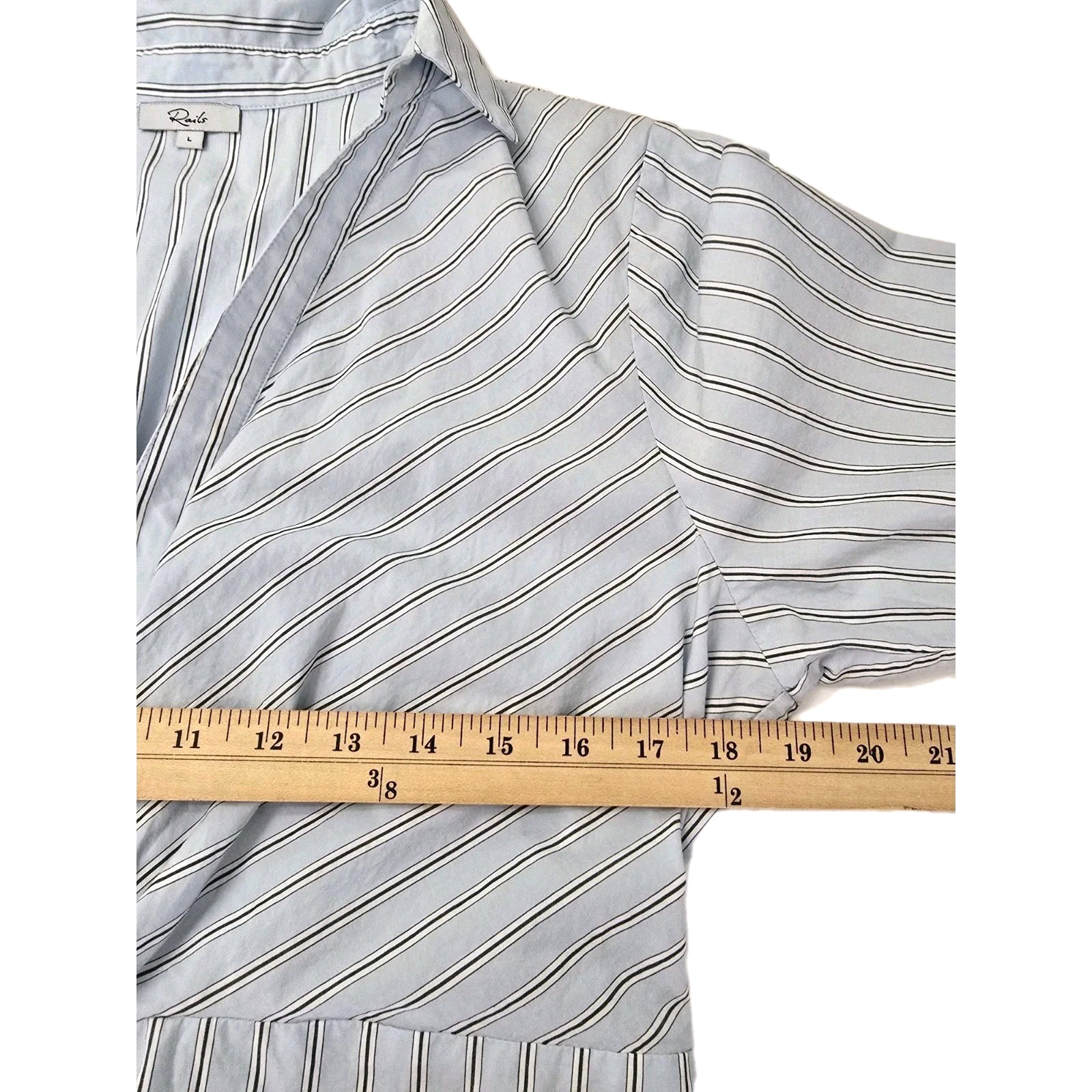 Rails Irie Hampton Stripe Twist Front Midi LS Shirt Dress Women L Blue Coastal