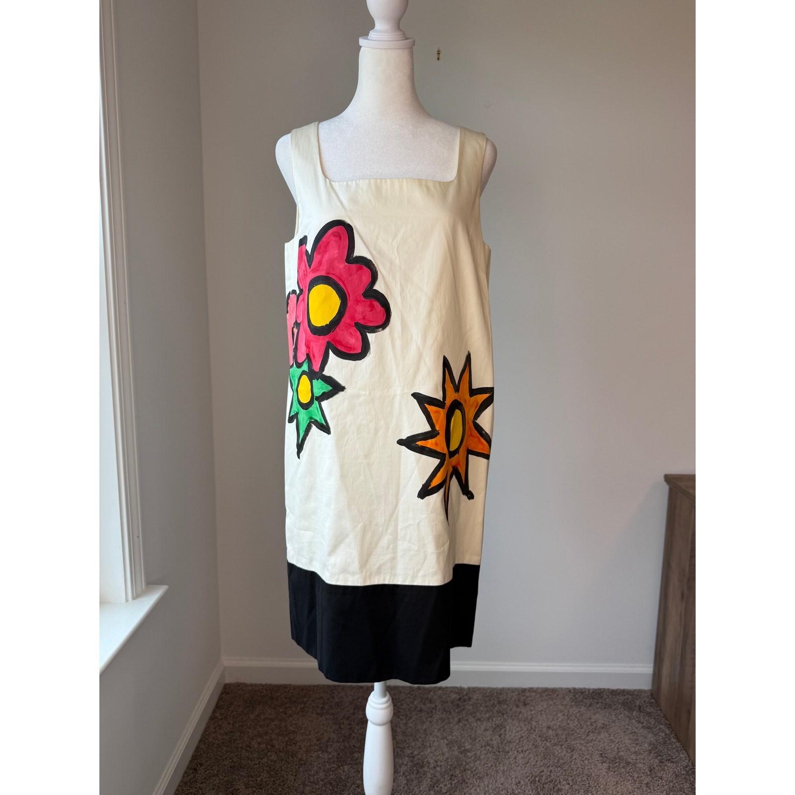 Vintage Gemma Kahng Graphic Floral Shift Dress Art to Wear Colorblock