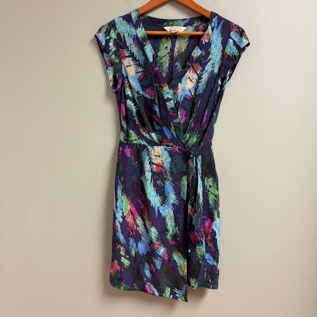 Presley Skye Womens Silk Artsy Wrap Dress Size Petite S Career Work Watercolors
