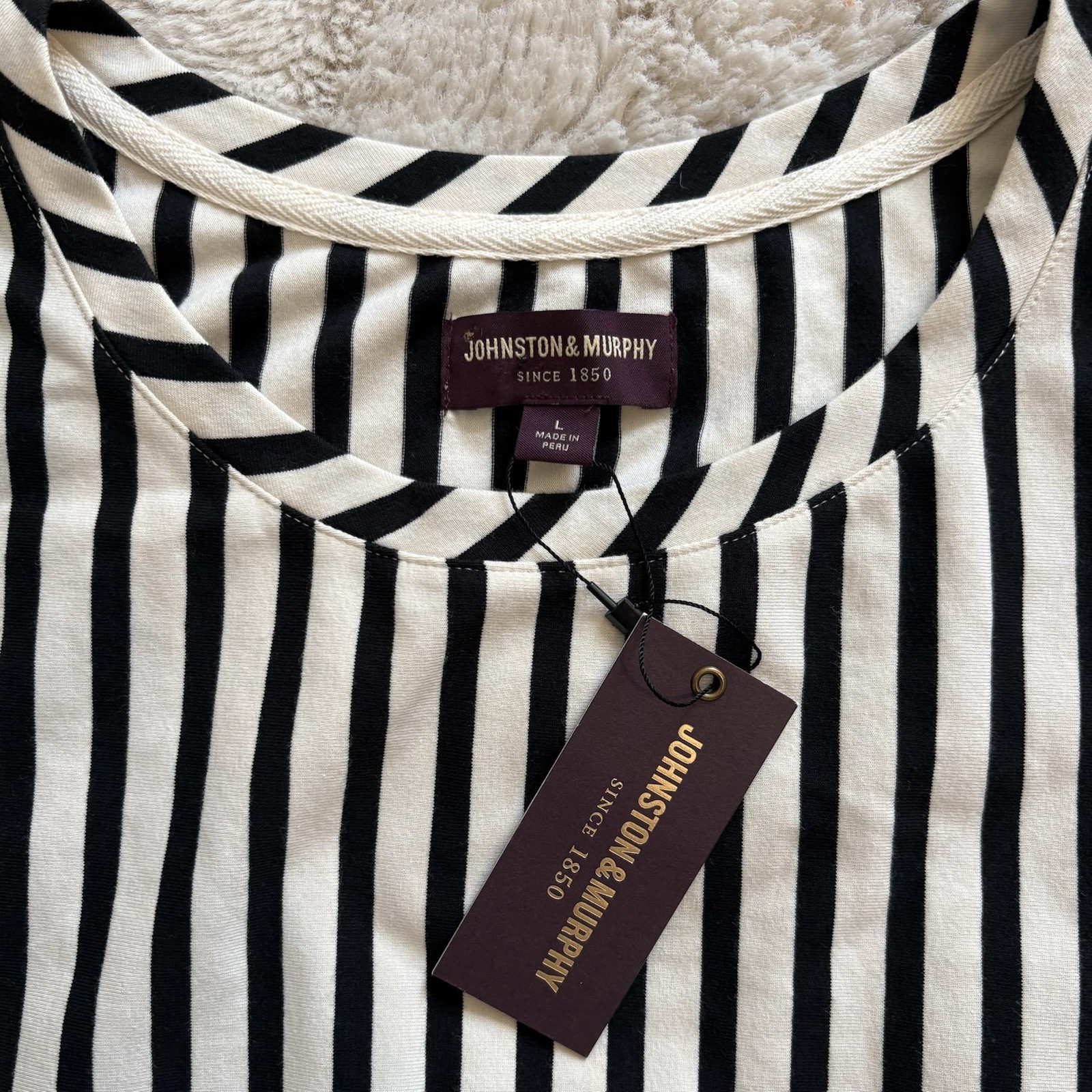 Johnston Murphy Womens Striped Midi Dress Large Career Casual Black Cream NWT