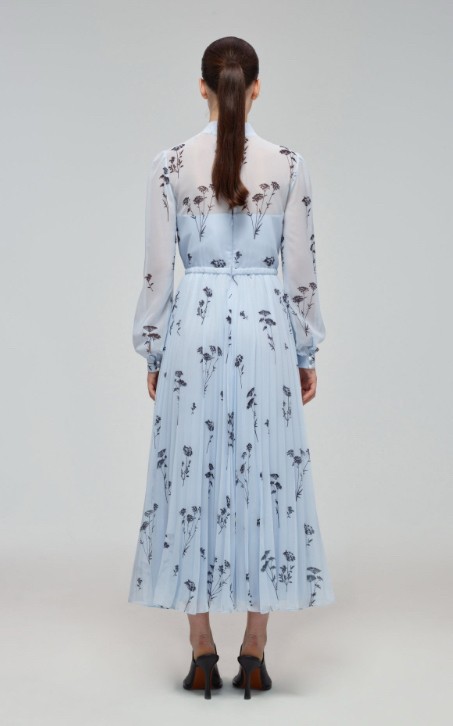 SELF PORTRAIT LIGHT BLUE FLORAL SILHOUETTE CHIFFON MIDI DRESS SZ LARGE-MISS TAG