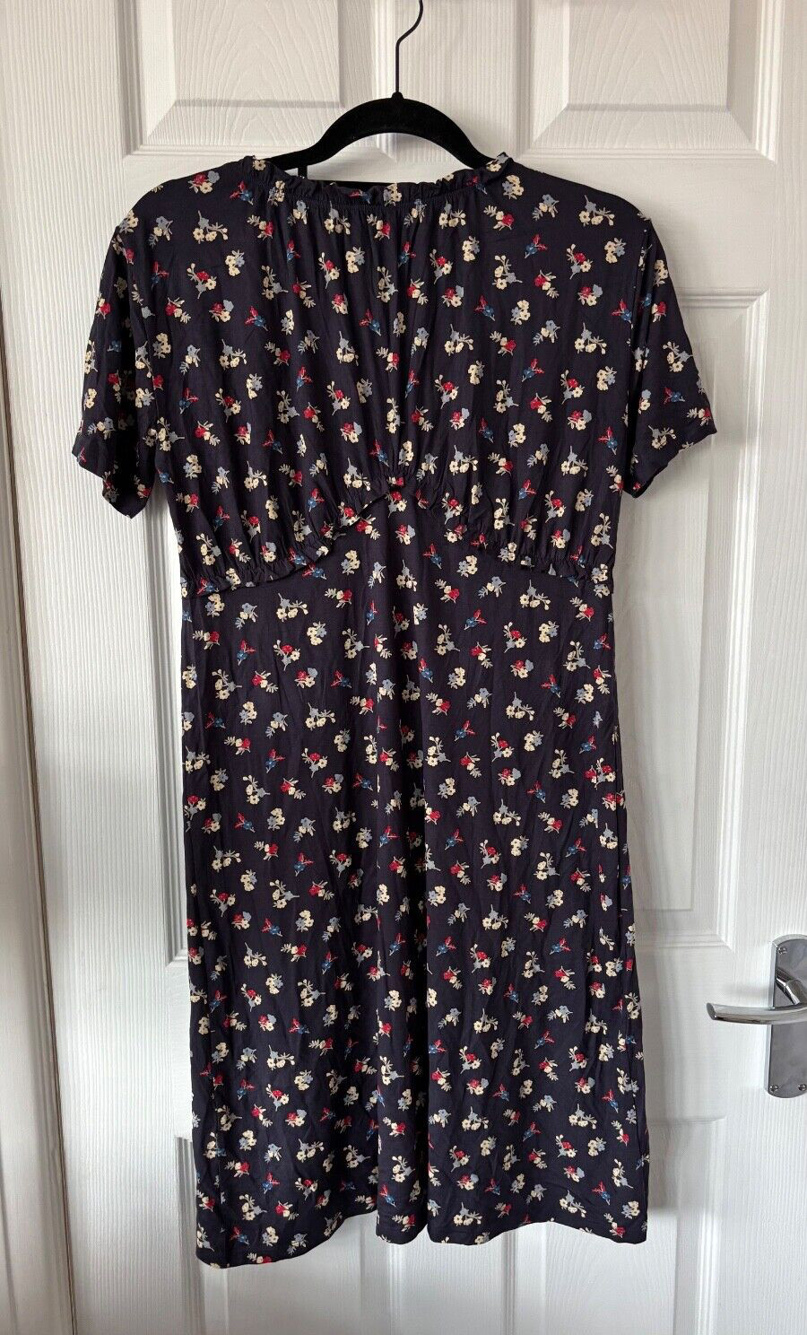 M&S floral dress size 12 blue knee length short sleeves A5