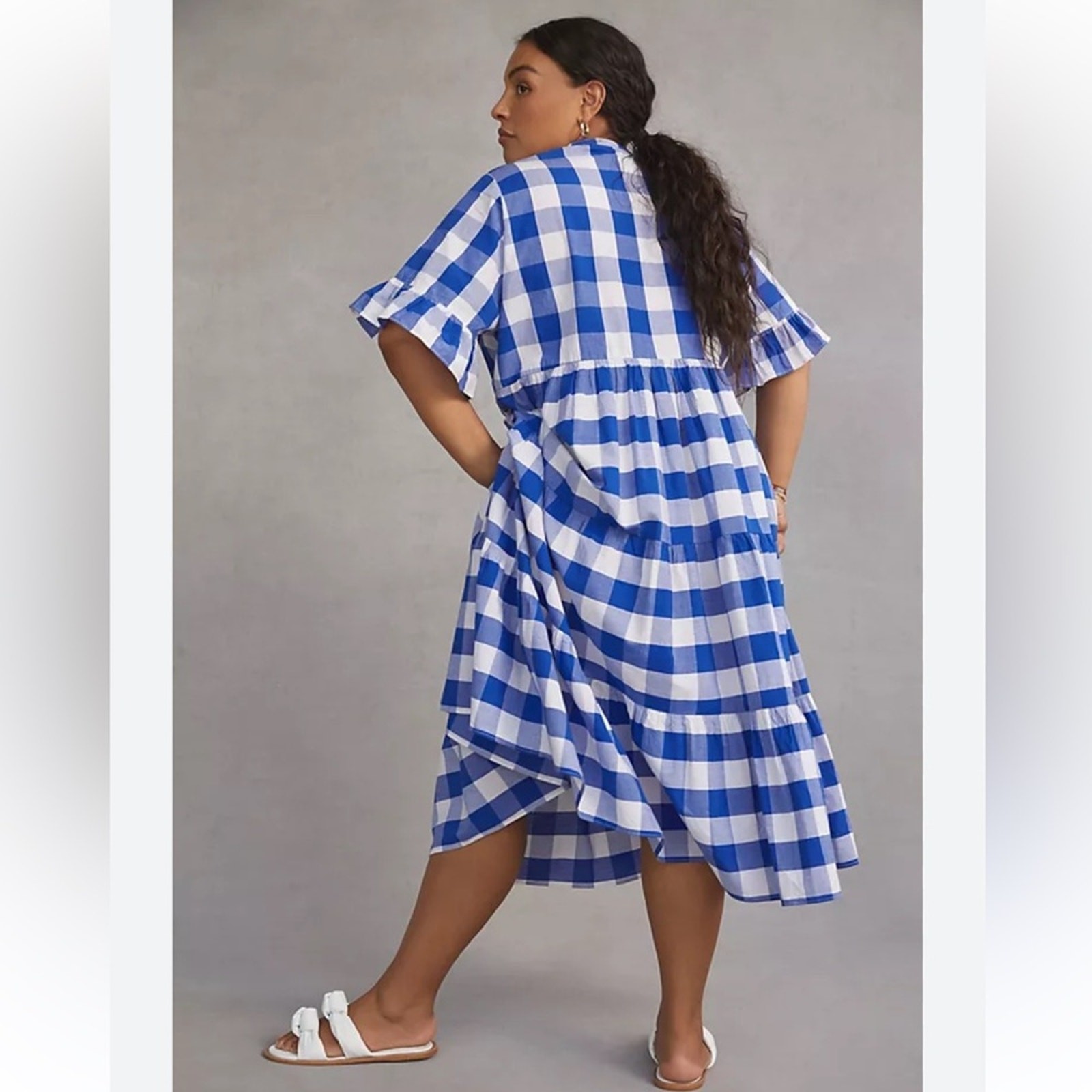 NWTs WHIT TWO ~ Anthropologie | Gingham Tiered Blue/White Midi Dress Size Small