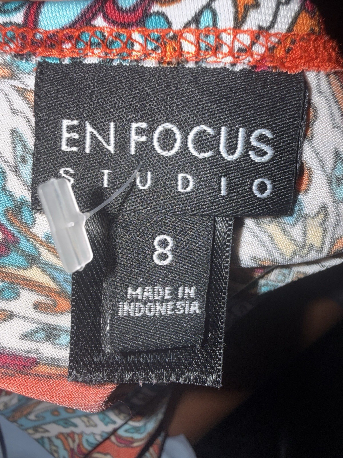 En Focus Studio Sheath Dress Paisley Ruched Stretch Red Blue White Size 8
