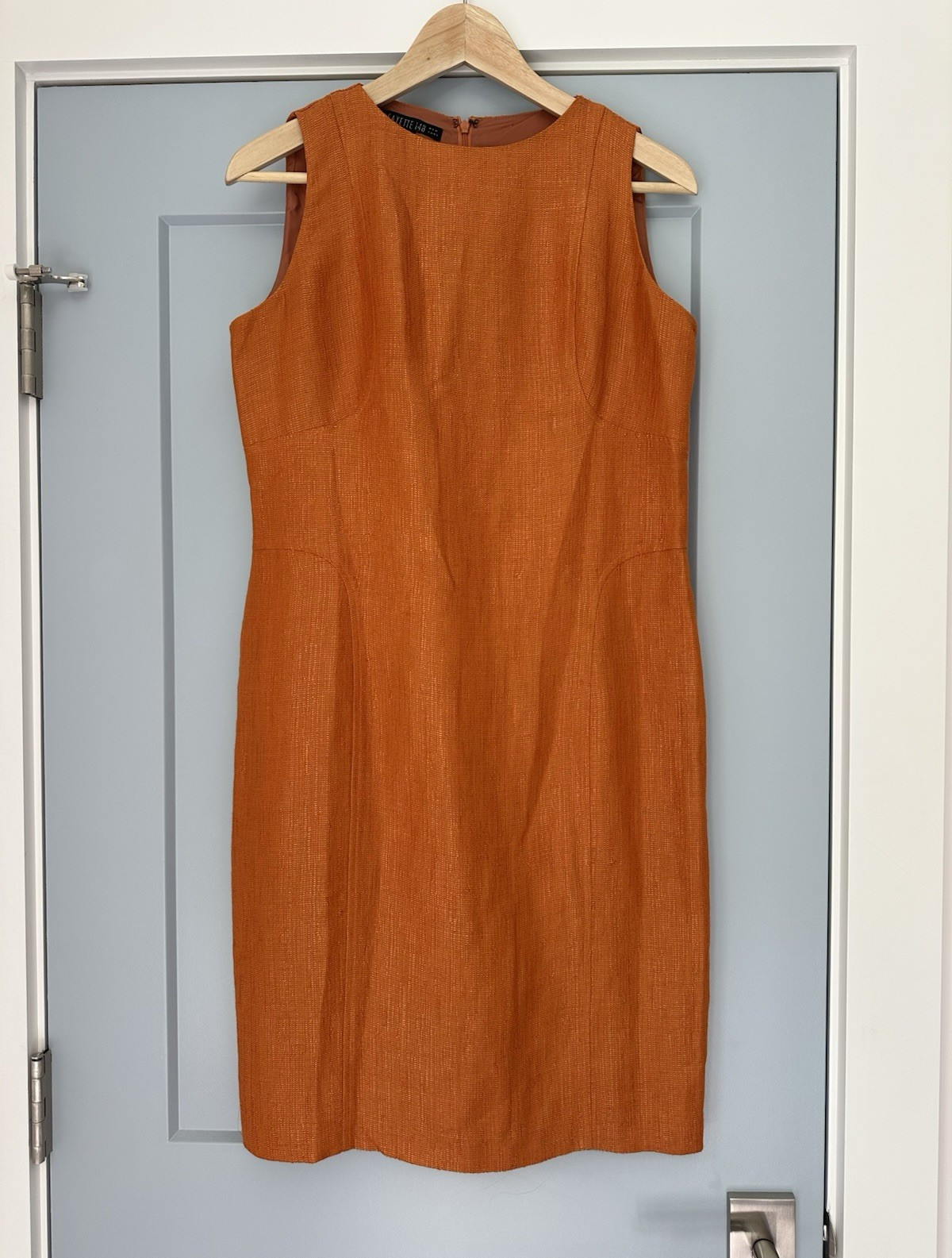Lafayette 148 New York Sheath Shift Dress Linen Shimmer Rust Orange Lined Size 6