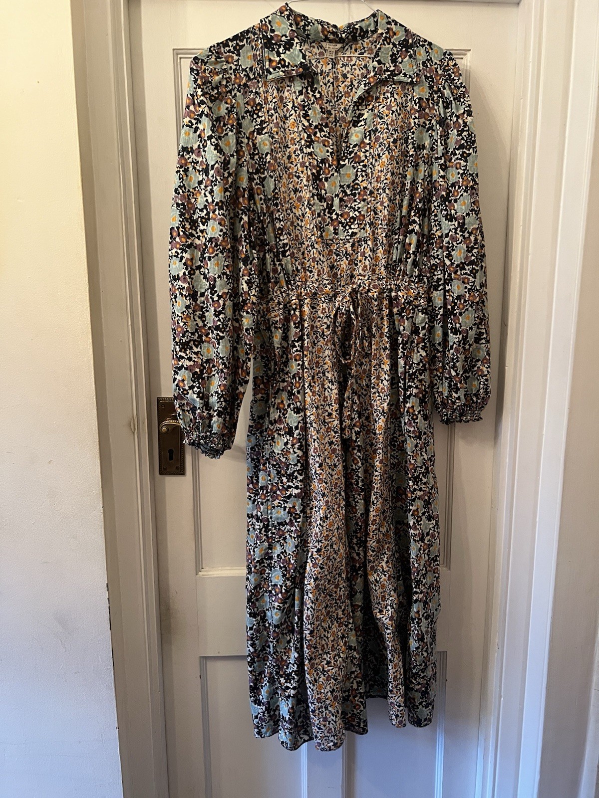 Jigsaw Multicoloured Floral Contrast Cotton Midi Shirt Dress, UK 12