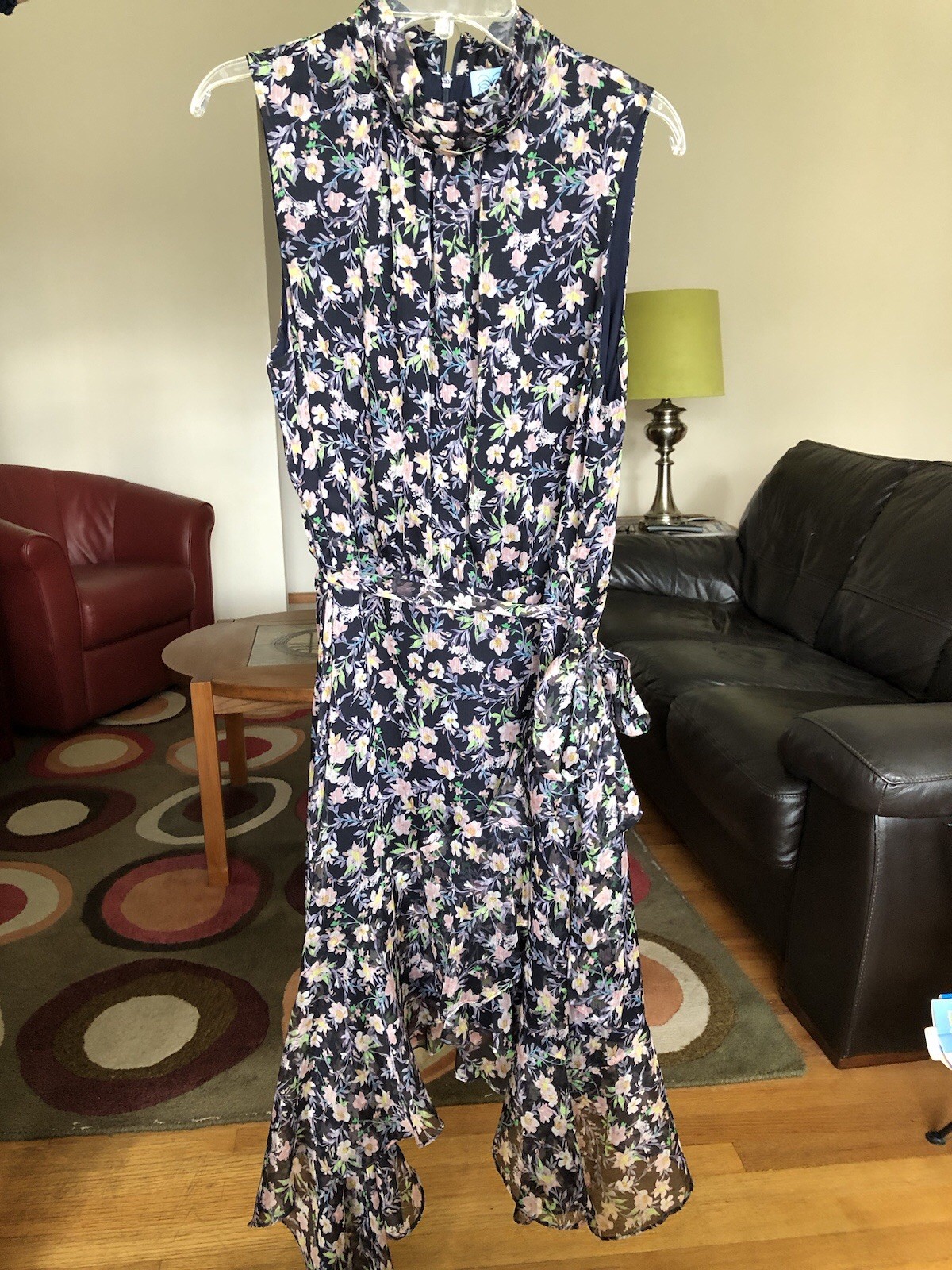 CeCe Women’s Pre-Owned Navy Floral Halter Long High Low Dress Size 14