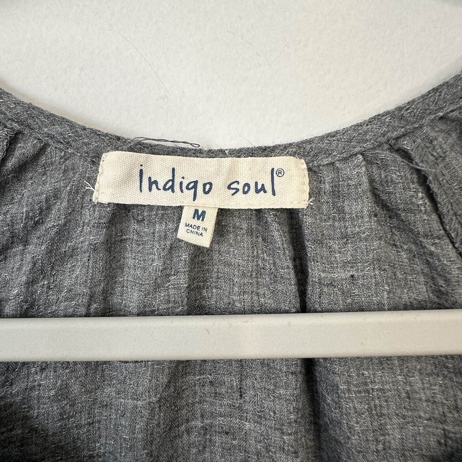 Indigo Soul Tunic Dress Gray Embroidered Boho Indie Knee Length Women Sz Medium