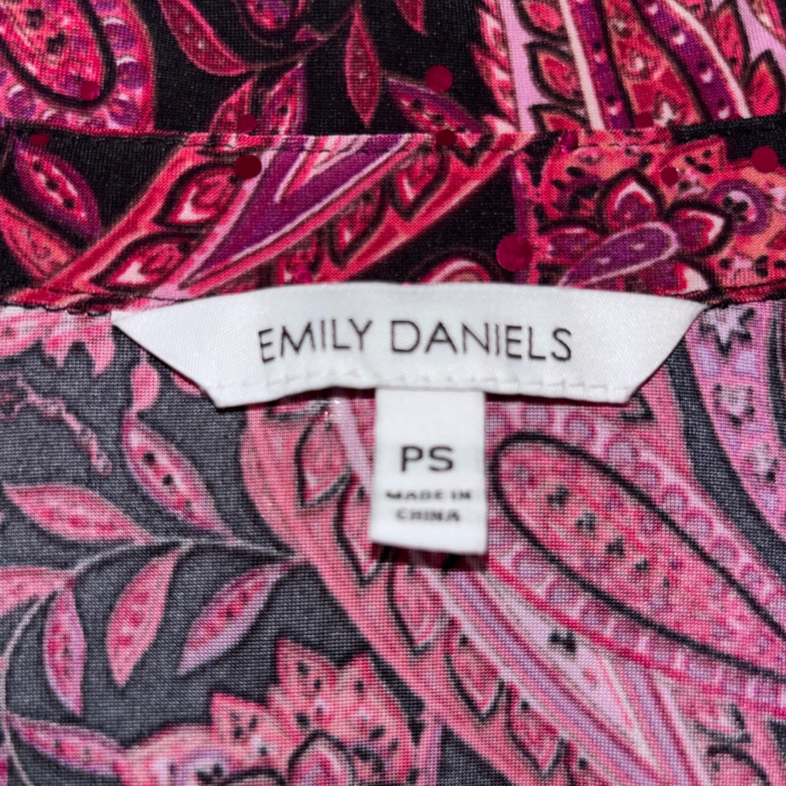 NWT Emily Daniels Petite Small Pink Paisley Sequin Button Front Shirt Dress