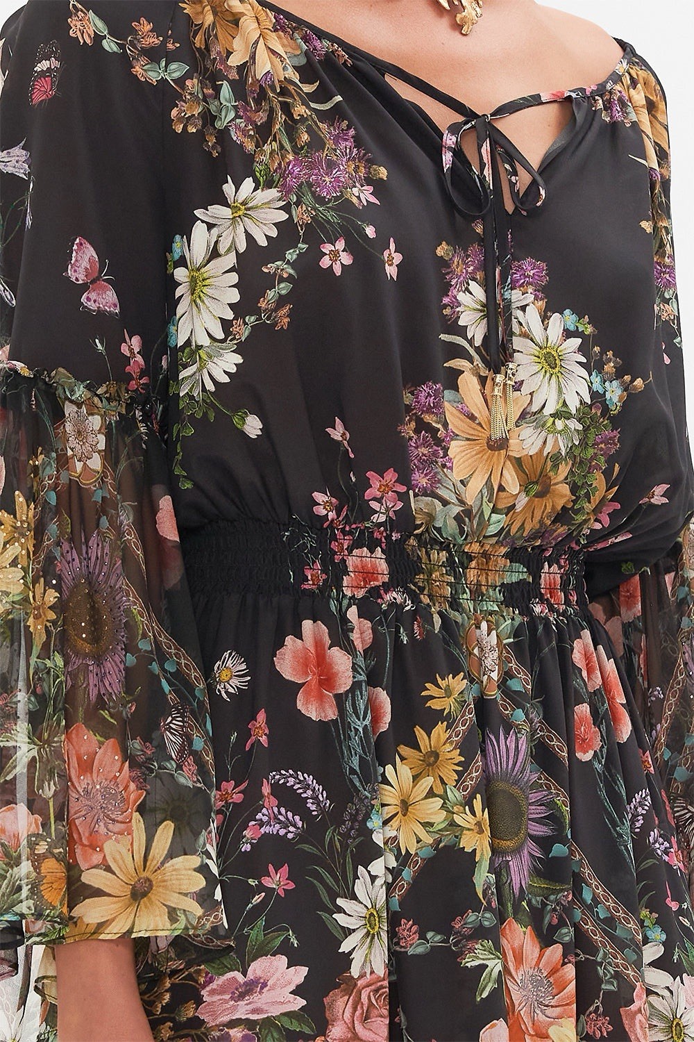 Camilla Letters From A Vineyard Long Dress With Gathered Bell Sleeve Size S