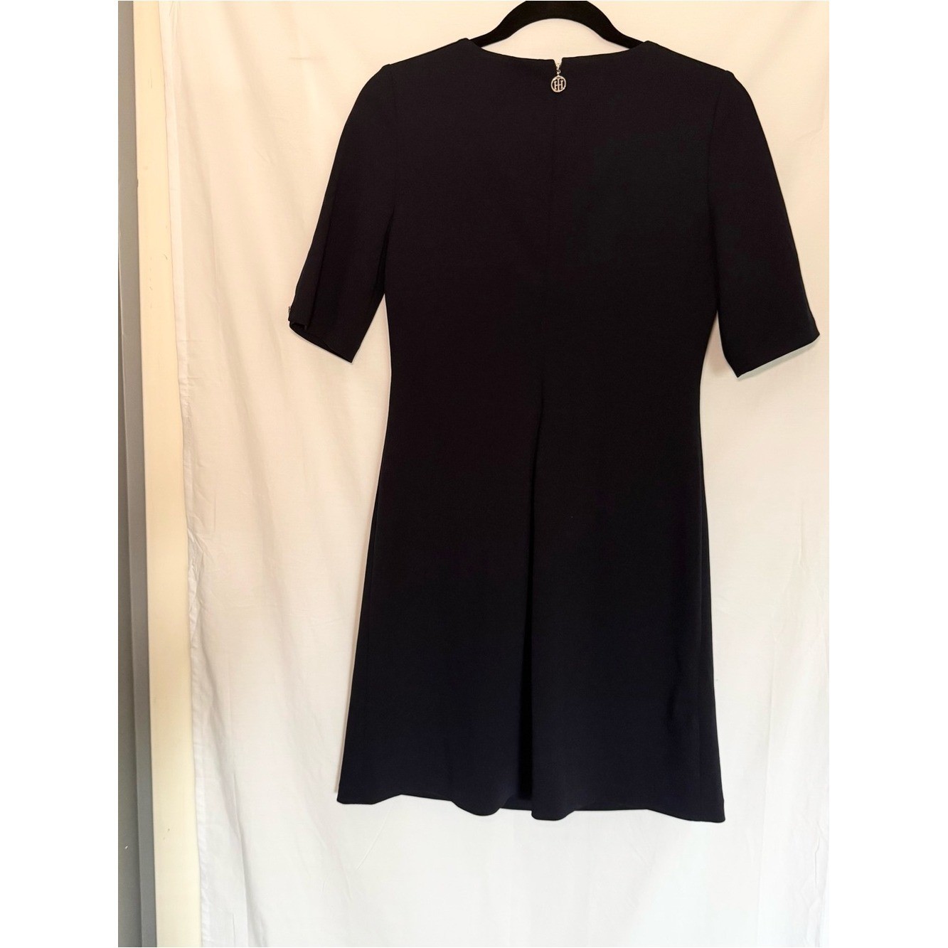 Tommy Hilfiger Dark Navy Blue Split Cold Shoulder Button Sleeve Sheath Dress 4
