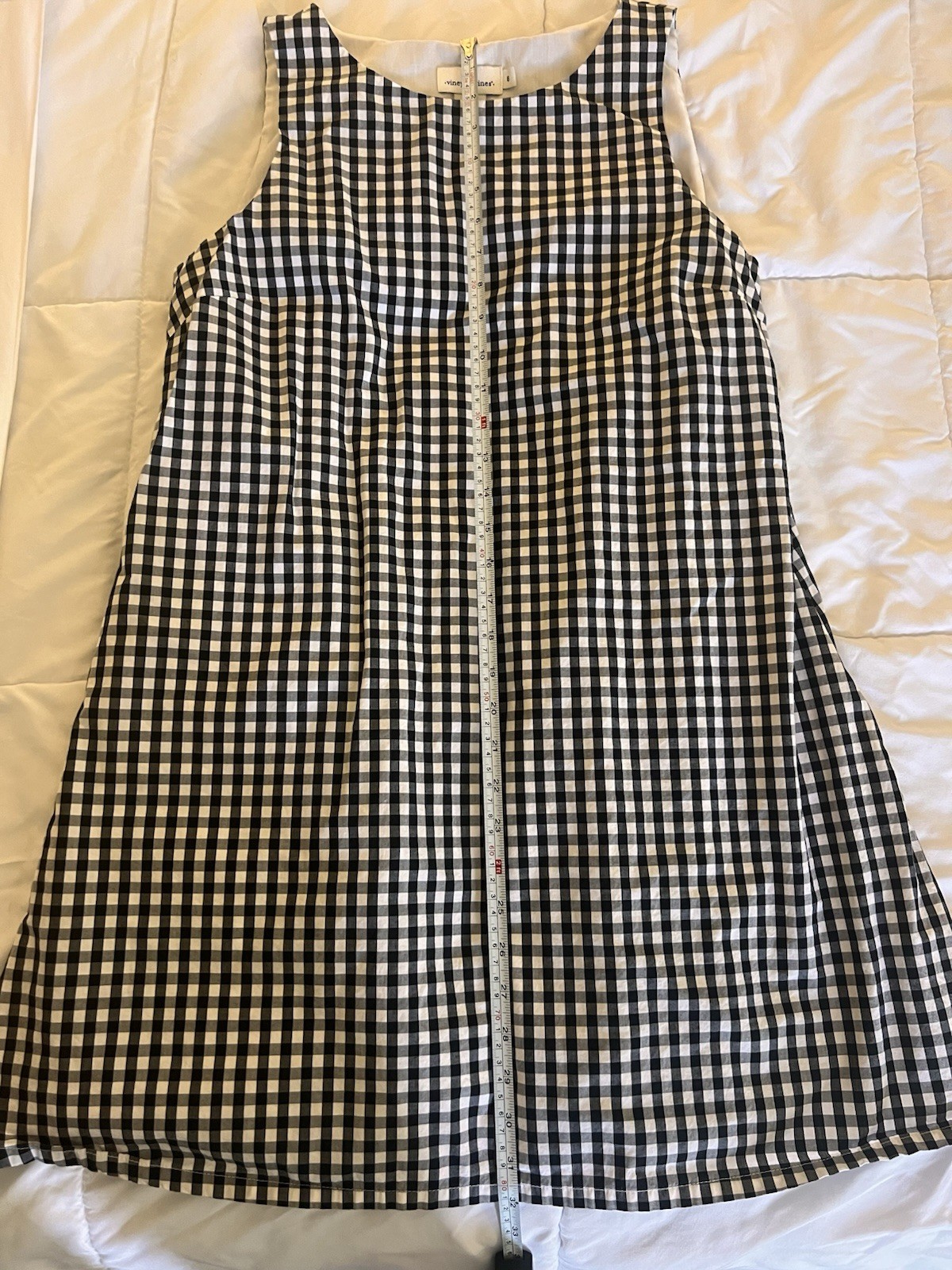 Vineyard Vines Black White Gingham A-Line Dress 6 Lined Pockets Zip Front