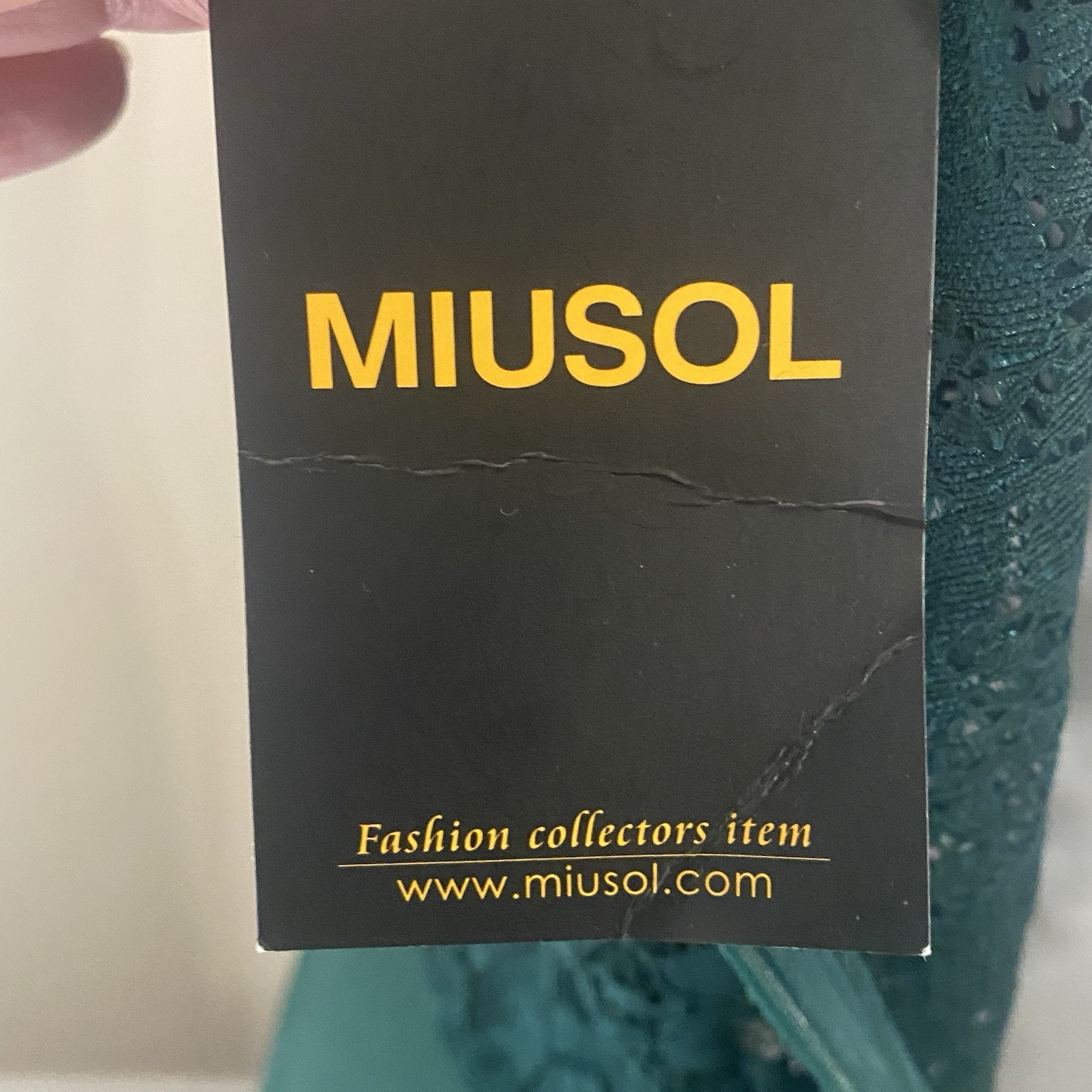 NWT Miusol Dark Green Sz L Evening Gown Lace Bodice Crepe Skirt Sleeveless Lined