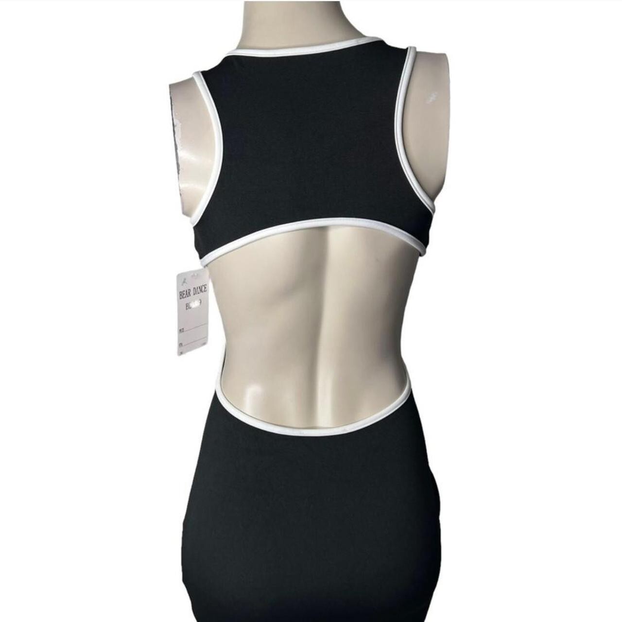 🆕Black & White Trim Cut Out Open Back Stretch Fashion Bodycon Mini Dress~Size S