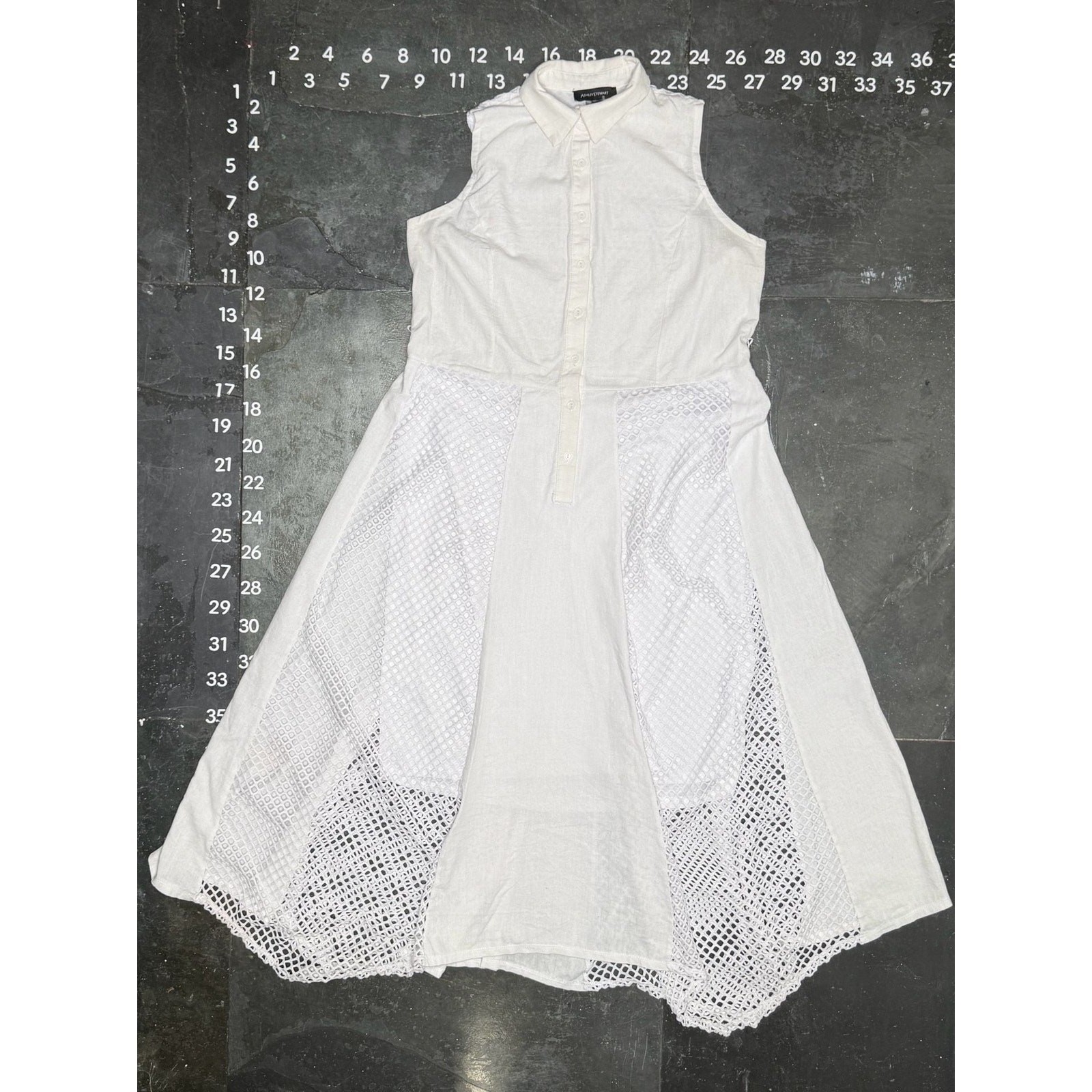 Ashley Stewart Sleeveless White Shirt Dress with Mesh Overlay Detailing