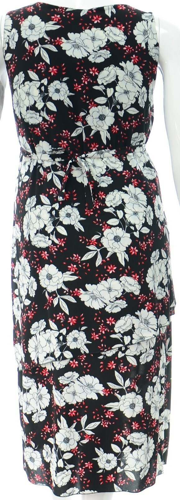 Ladies Dress Black White Red Floral Print 3 Tier Triple Layer Georgette