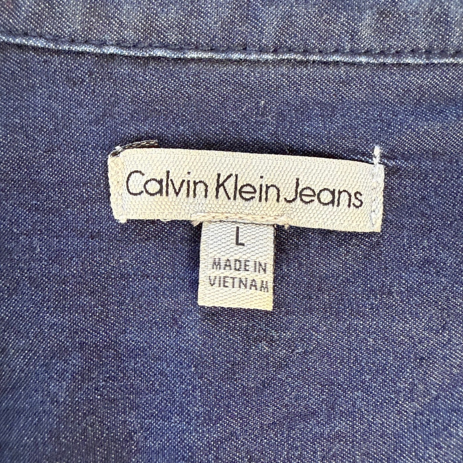 Calvin Klein Jeans Womens Dark Wash Denim Button Front Shirt Dress Size Large