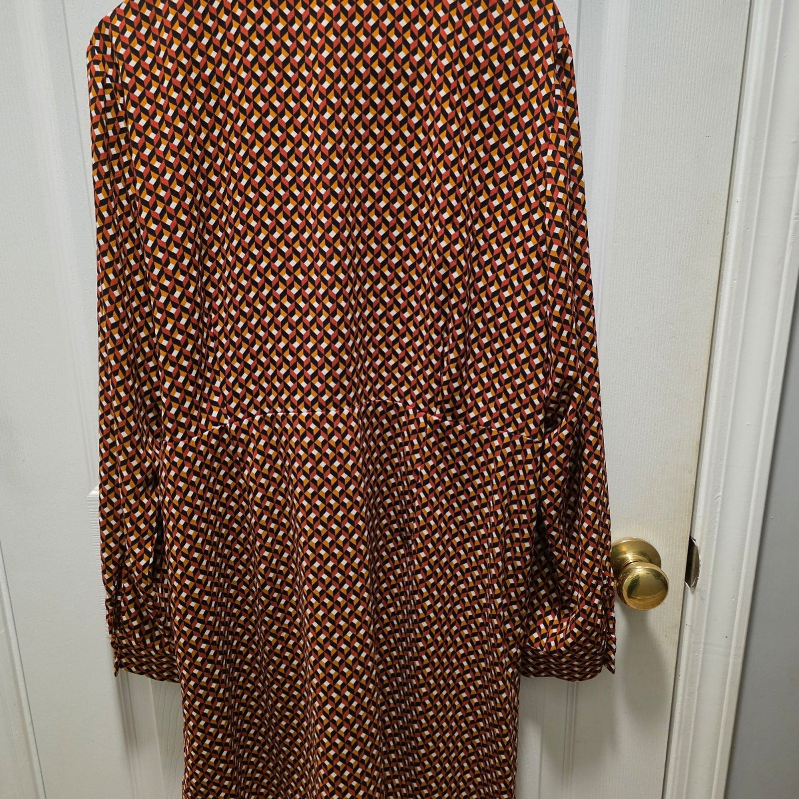 ​MICHAEL Michael Kors Geo Print Faux Wrap Shirt Dress Orange Brown XL