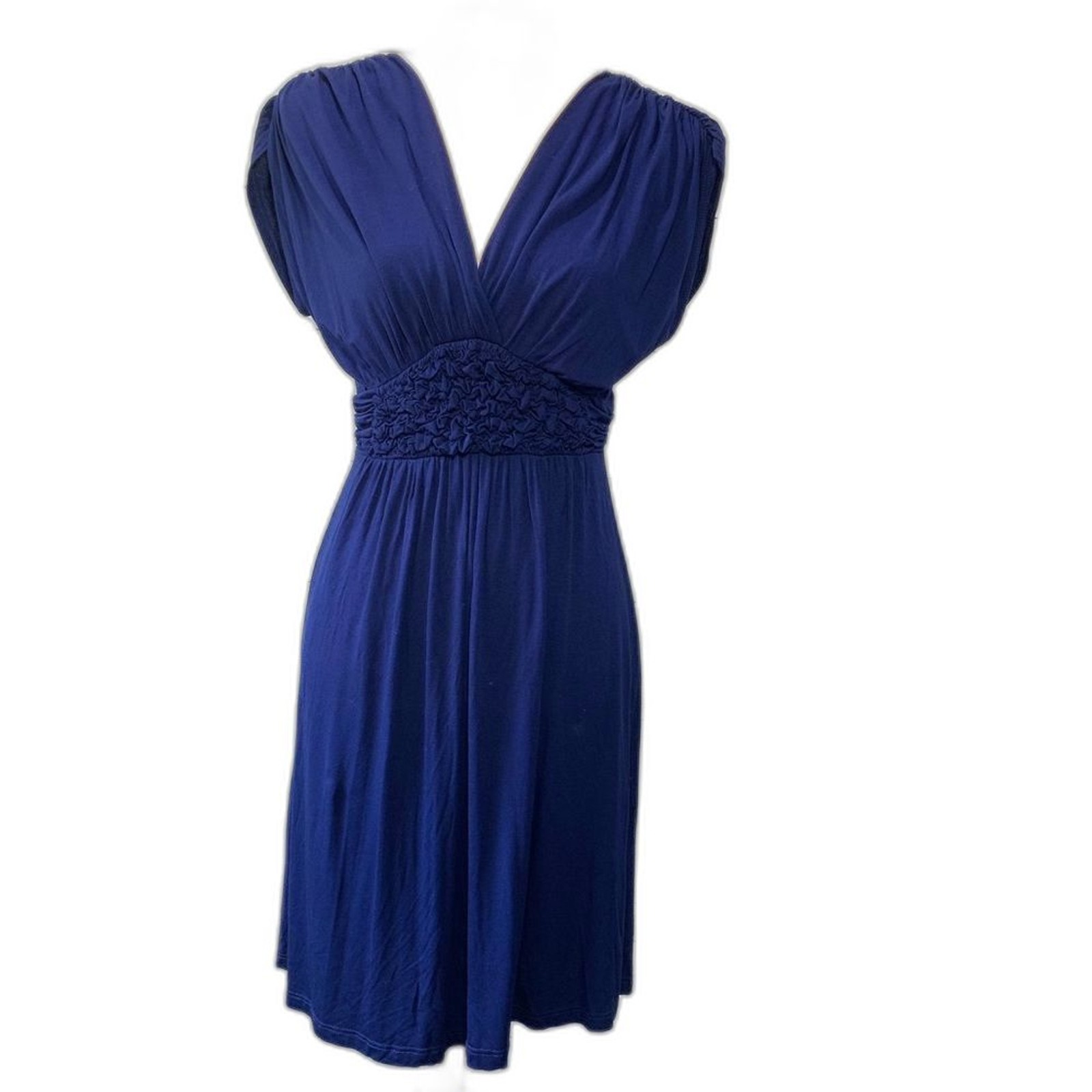 Gilli Navy Blue Empire Waist Dress Small NWT Stretch V Neck Cap Sleeve Mini