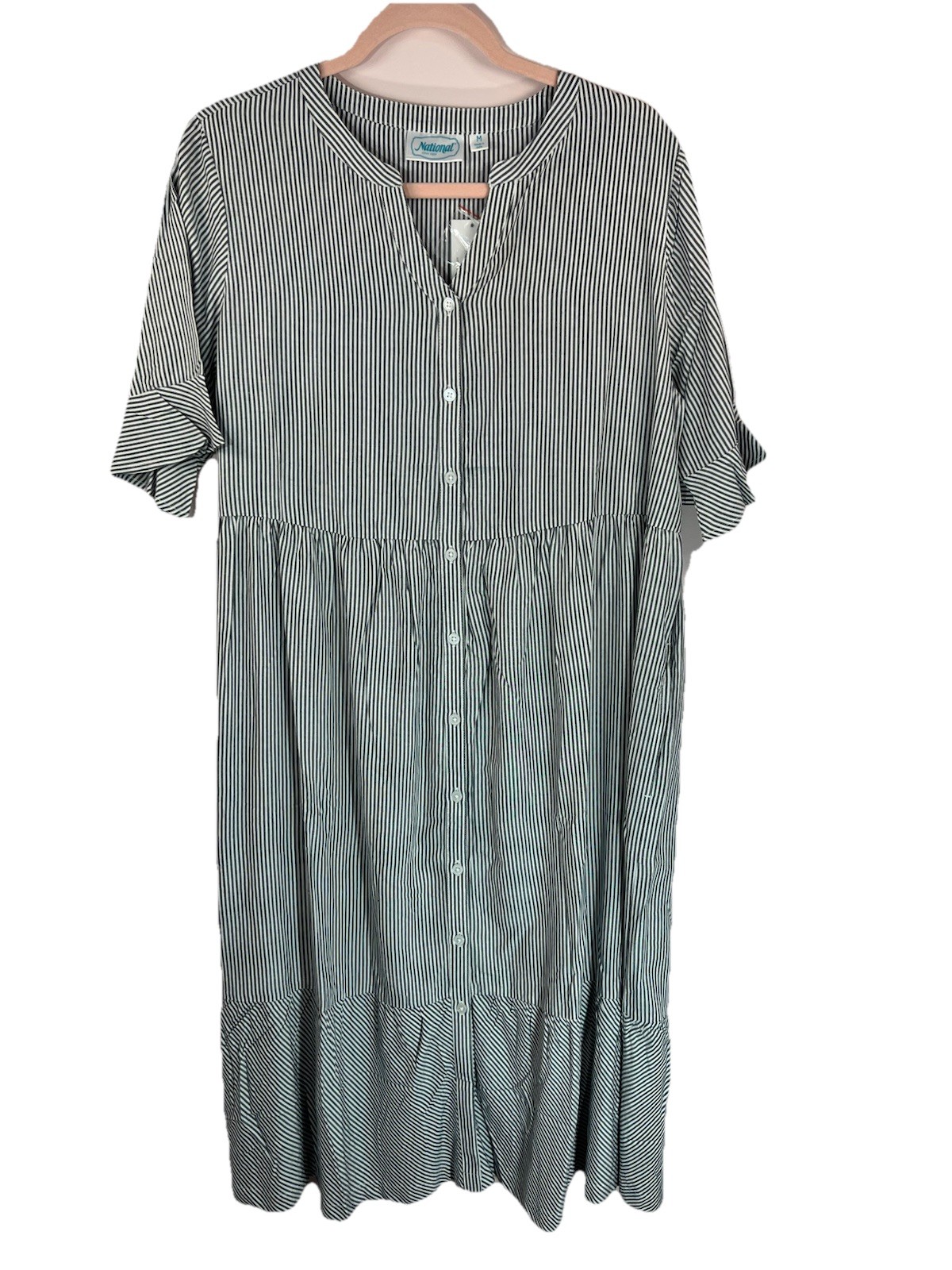 National since 1952 Leisure Garden Dress House Dress Gray Stripe Size M Pockets