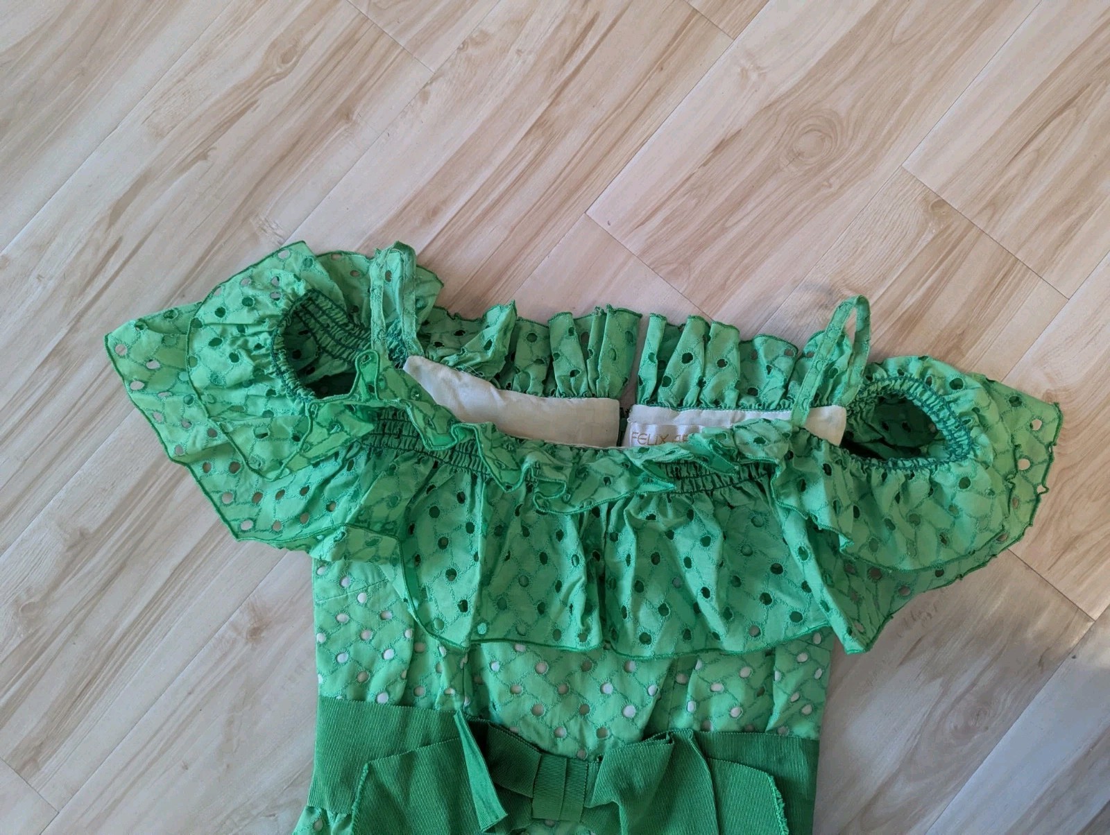 Boho Romantic Green Off The Shoulder Maxi Dress Floral Romantic Lace Up Cottage