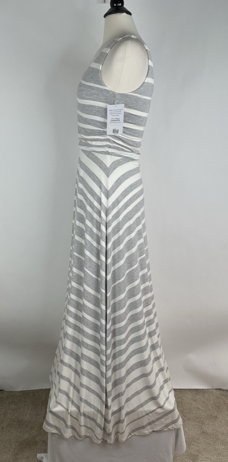 Athleta Stripe Maxi Dress Grey White Soft Stretch Sleeveless Small NWT Tank Line