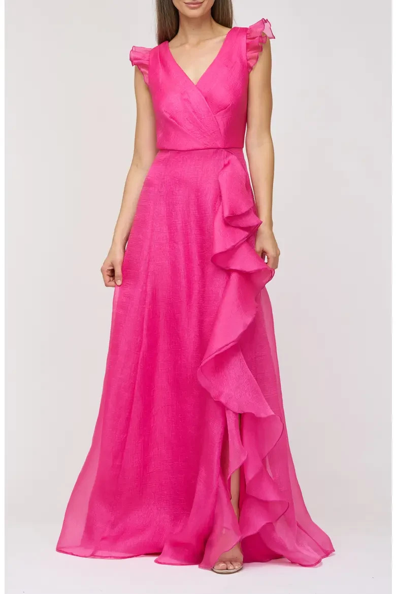 JS Collections Berry Julie Organza Ruffle Gown Size 10 $298