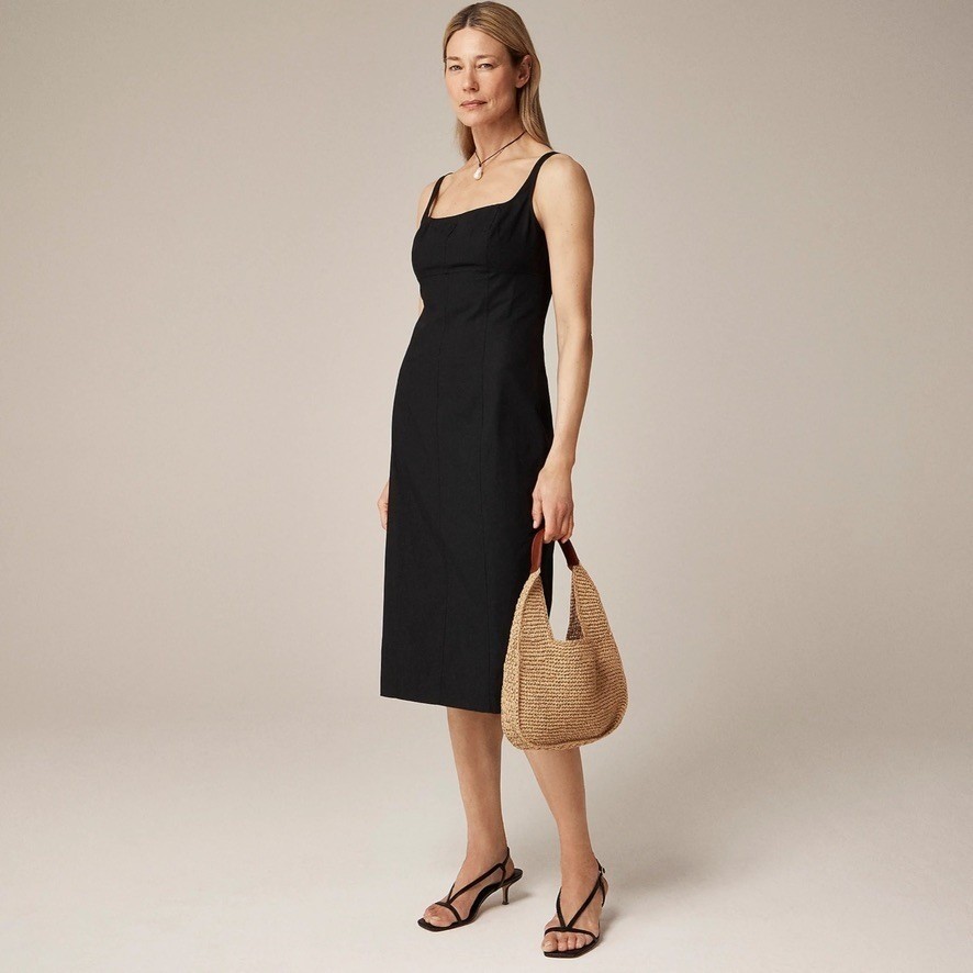 NWT!! J. CREW Squareneck Seamed Midi Little Black Dress Preppy Minimalist 10