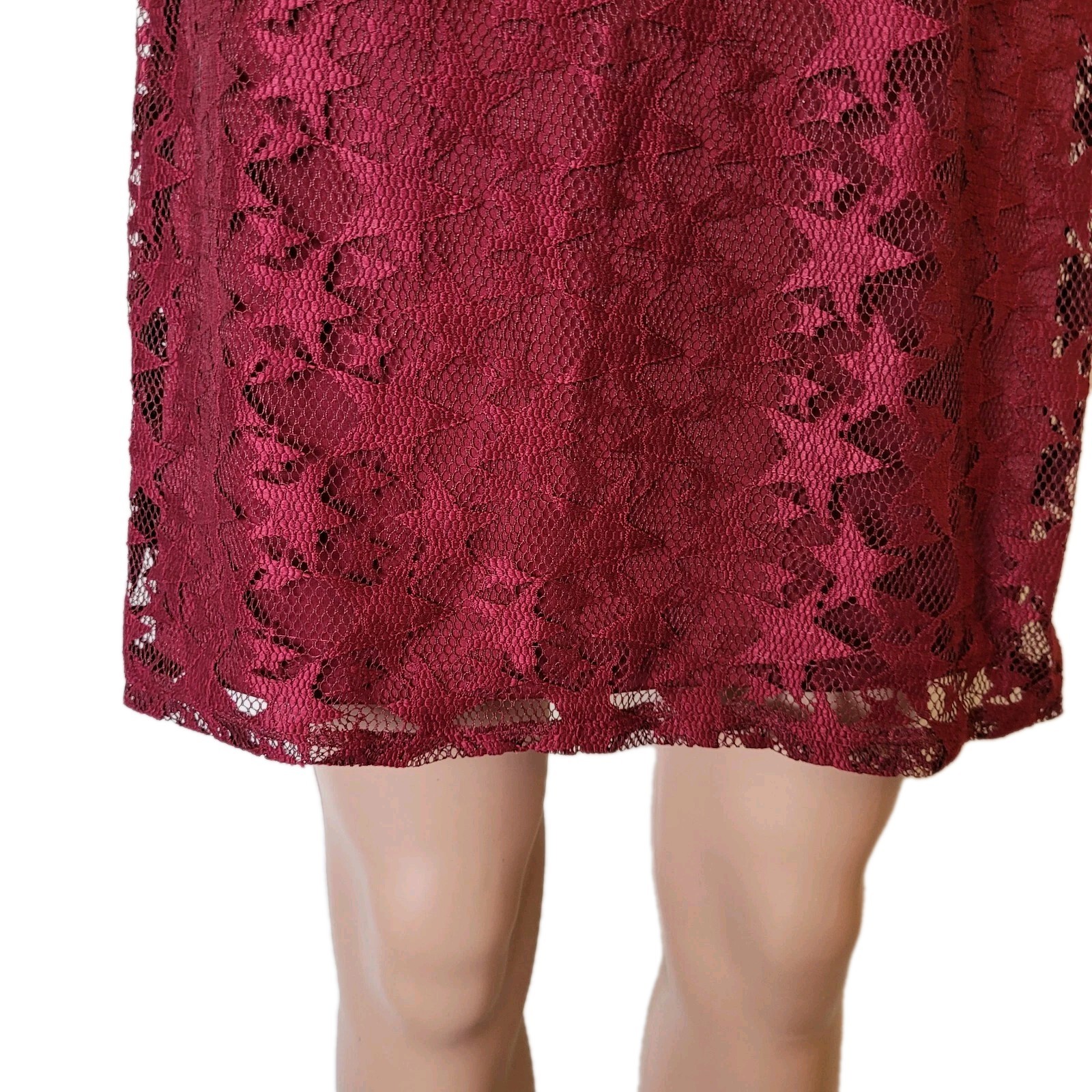 Betsey Johnson Mini Dress Womens 2 Star Lace Red Sheer Overlay sheer long sleeve