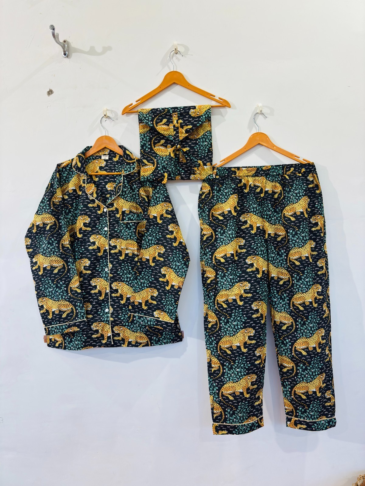 Tiger Print Cotton Pajama Set:Summer Loungewear night wear for woman’s gifti tem