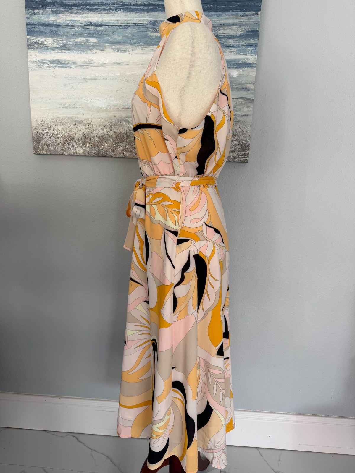 Forever 21 Resort-Chic Tropical Abstract Print halter midi dress L