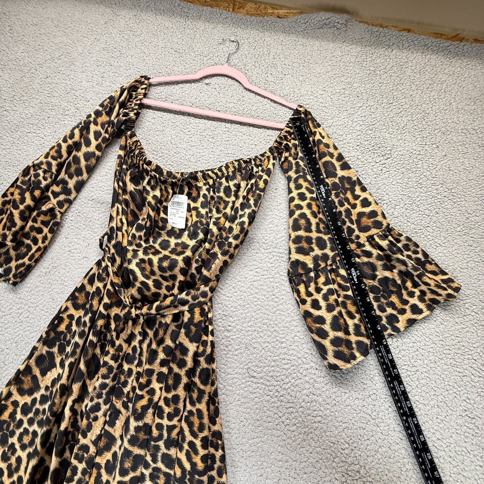 NWT Venti6 Brown Black Leopard Print Size L Boho Chic Bell Sleeve Party Dress