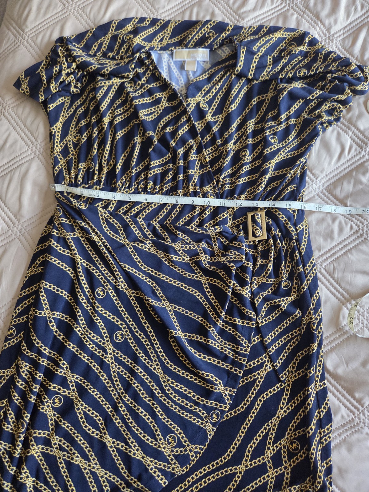 Michael Kors Women’s chain link wrap Dress in tile blue Size Large NWT