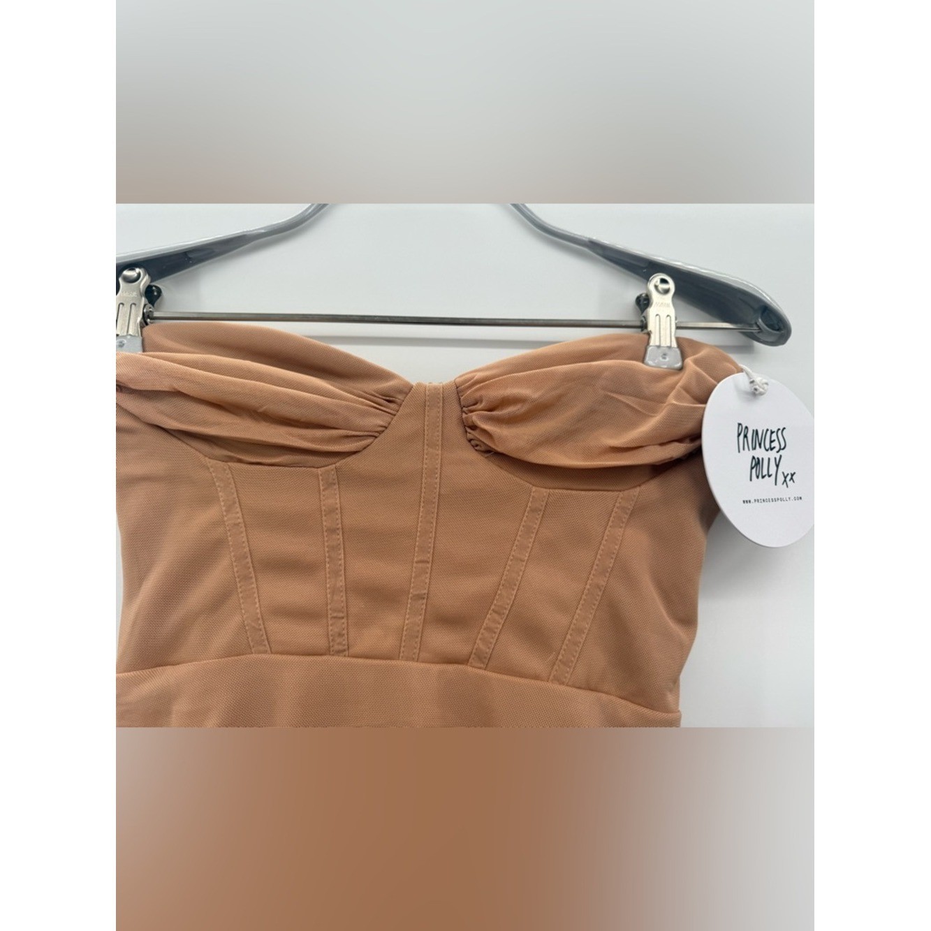 NWT princess polly Atticus mesh overlay Mini Dress Strapless Bustier Nude size 4