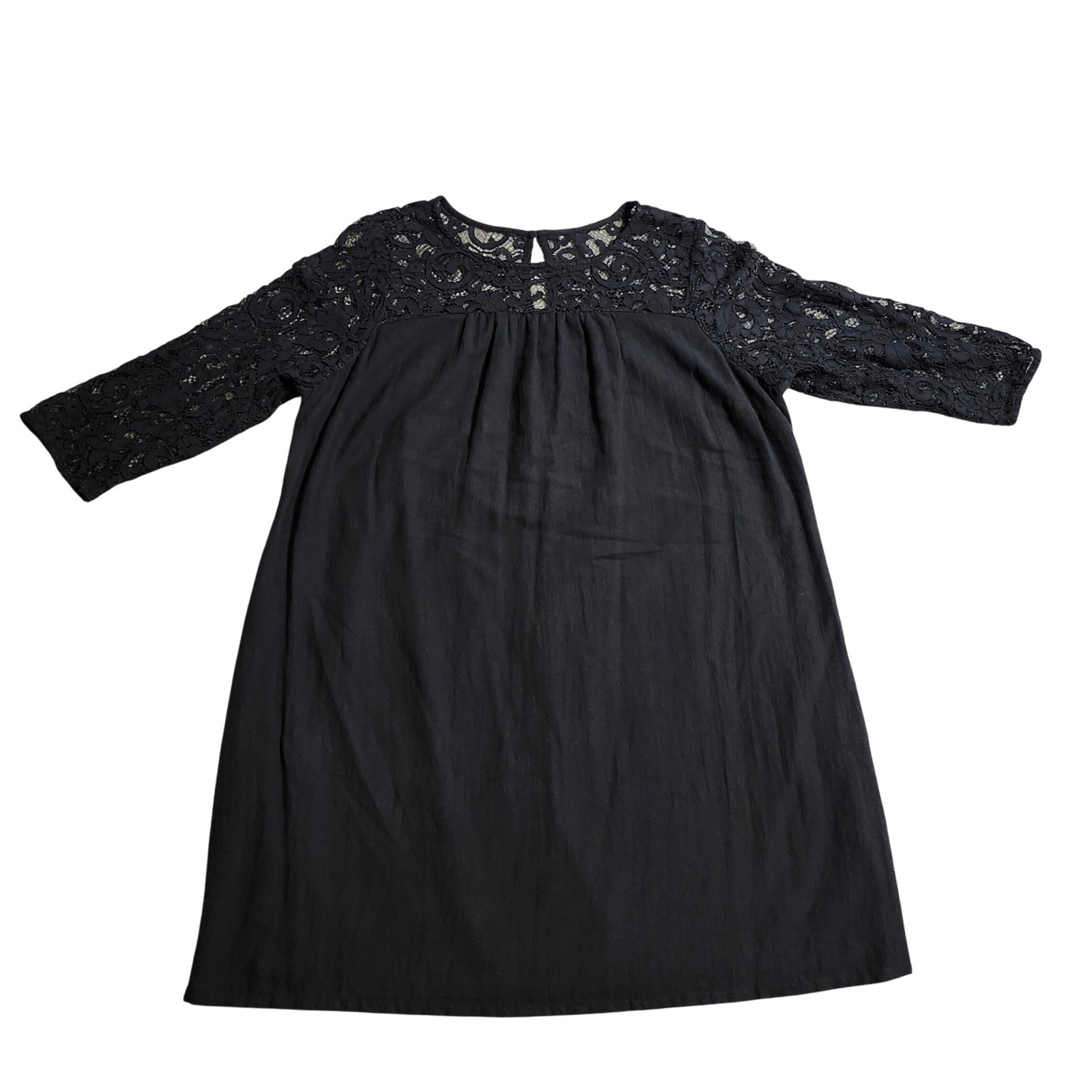 Old Navy Black Lace Yoke 3/4 Sleeve Shift Dress Plus Size 2X Cotton Blend Lining