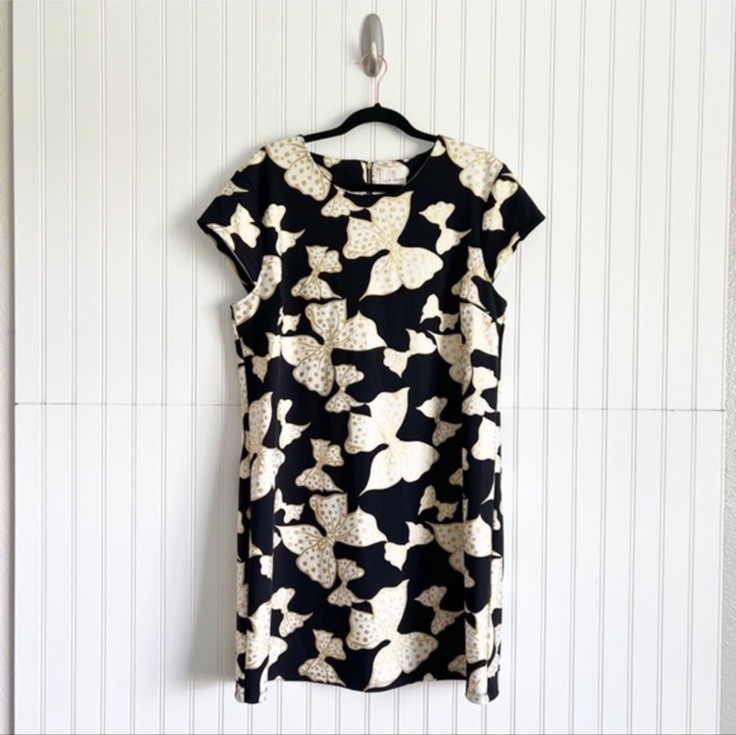 Julie Brown Womens XL Black & Gold Bow Shift Dress