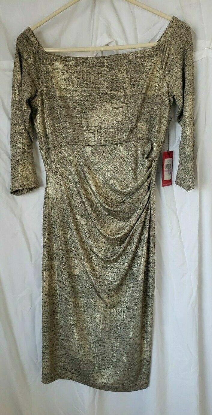 Vince Camuto Women’s Off The Shoulder Knit Bodycon, Gold, 6