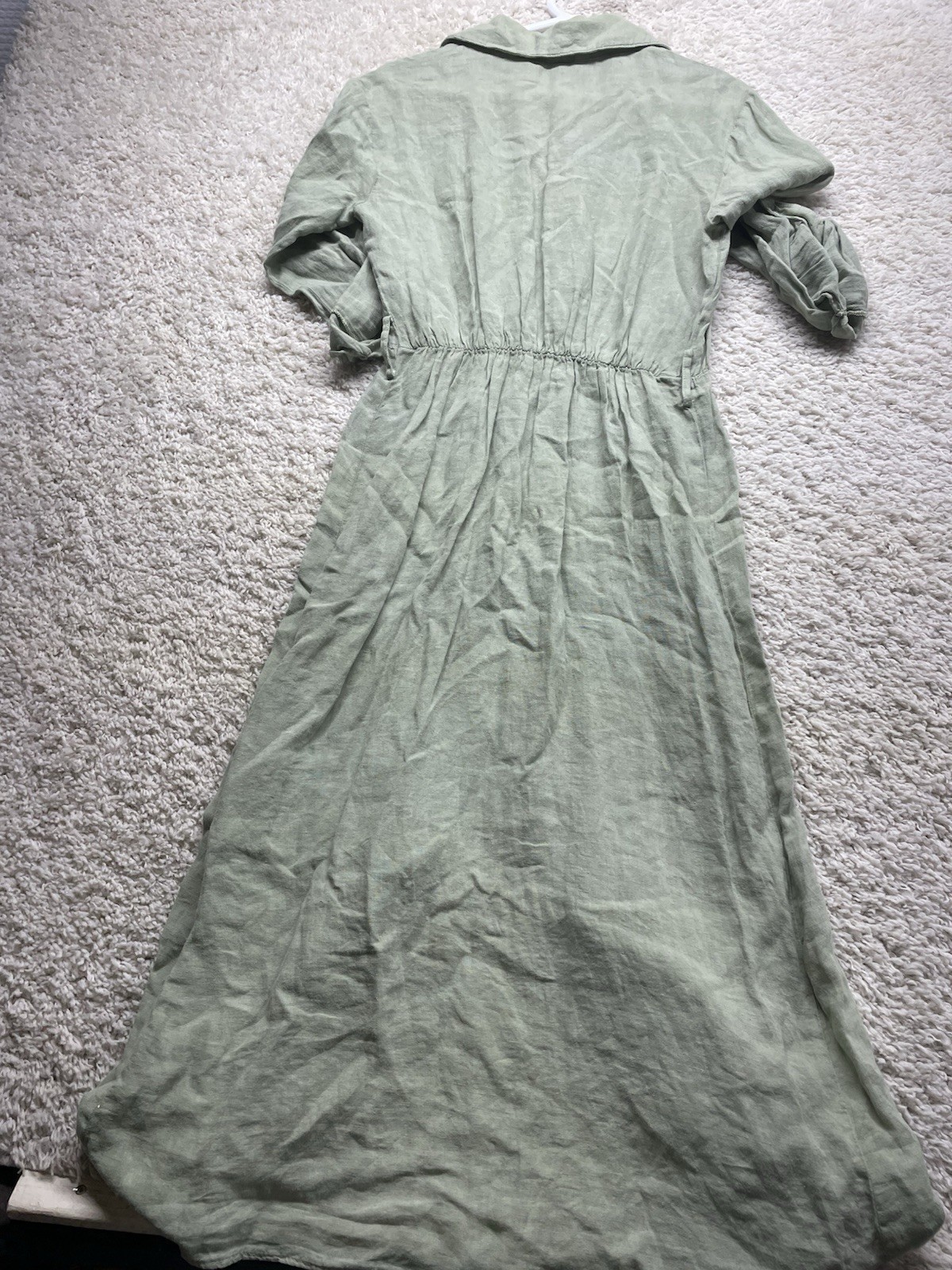 Zara Linen Button Front Khaki Green Shirt Dress Women’s Small *NEW*