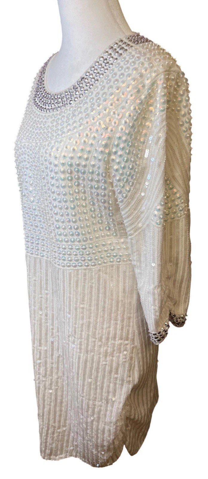 Parker White Pearl Beaded Sequin Flapper Dress Gatsby Glamour Party Size 6 EUC