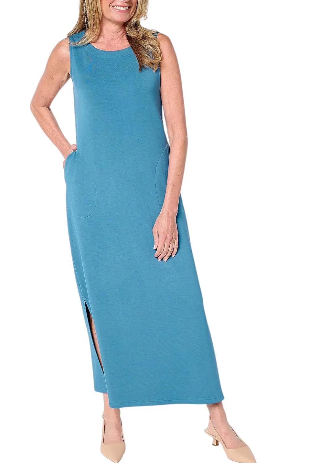 Belle by Kim Gravel Women’s ScubaLuxe Bateu Neck Maxi Dress Dp Mnrl
