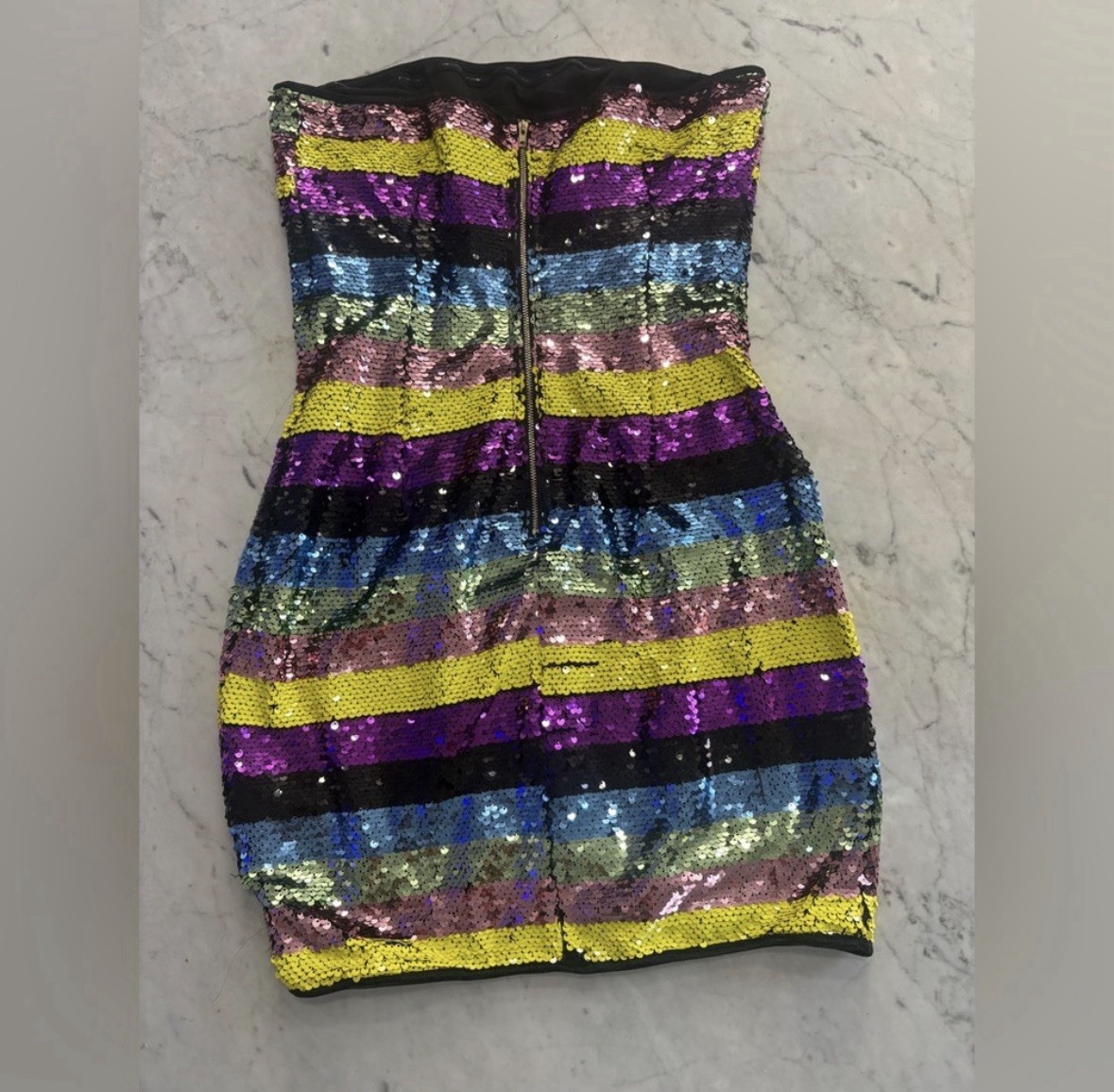 A’GACI Multicolor Striped Sequin Strapless Bodycon Mini Dress Zip M