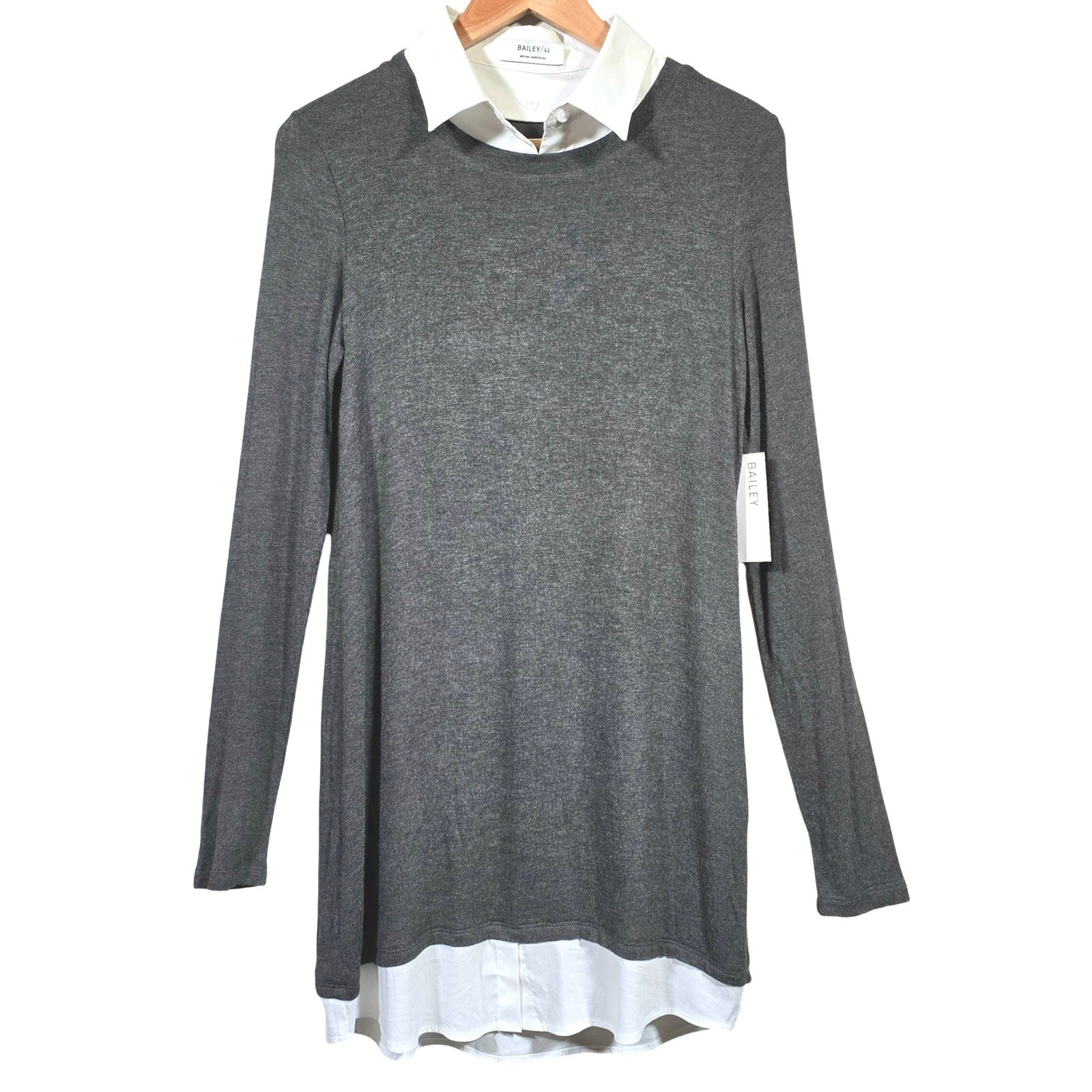 BAILEY 44 Cher Sweater Dress Anthracita Gray Layered Look Size M Modern Chic
