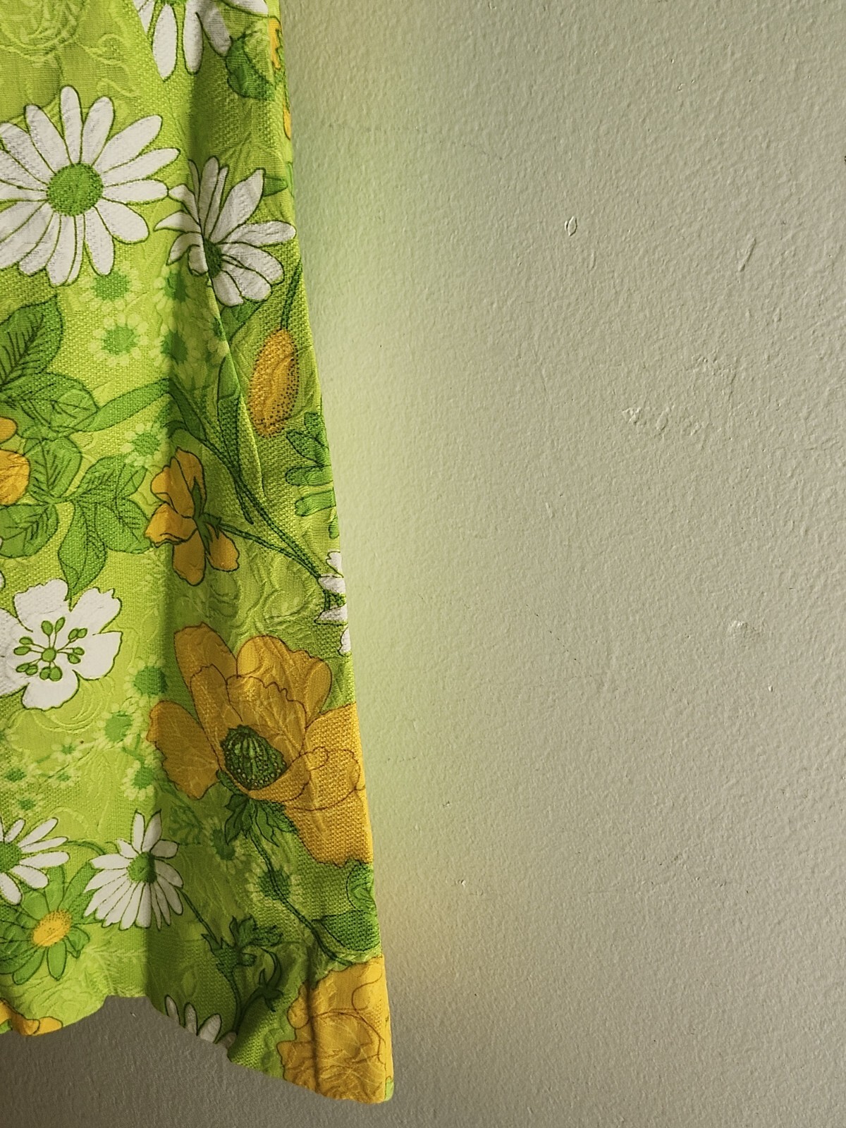 Vintage 60s Handmade Retro Twiggy Green/Yellow Flower Power Women’s Mini Dress S