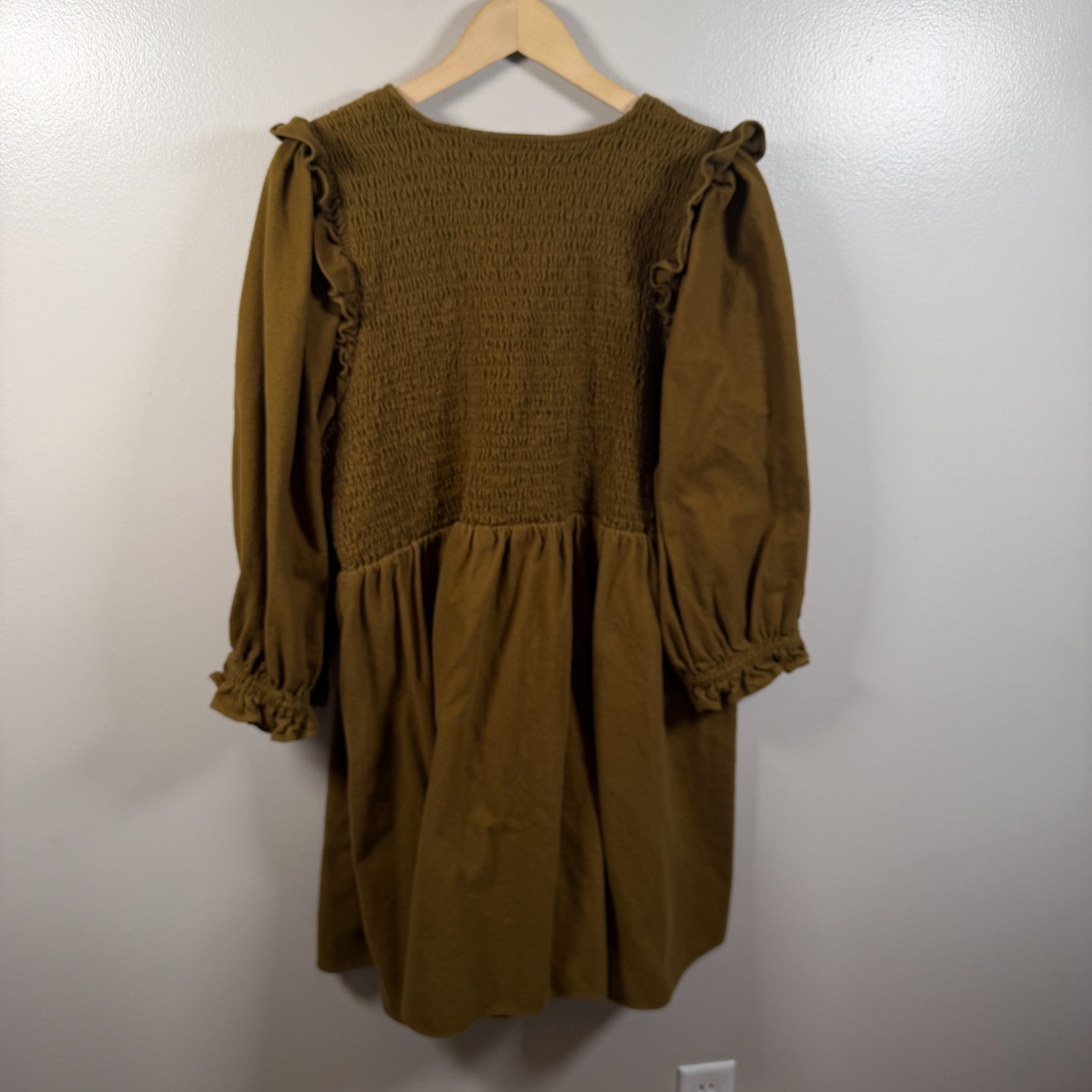 Madewell Flannel Lucie V-Neck Smocked Mini Dress Size 3X Weathered Olive Green